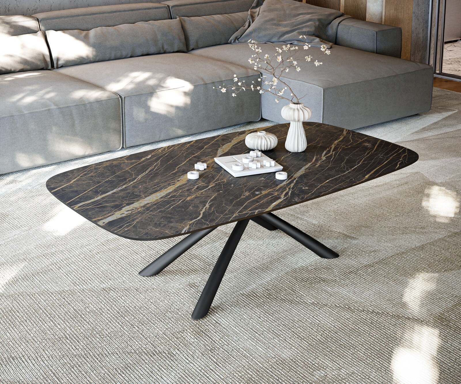 Salontafel Edge Boot 140x80 cm keramiek Laminam® Noir Desir bruin Sarity zwart metaal 2