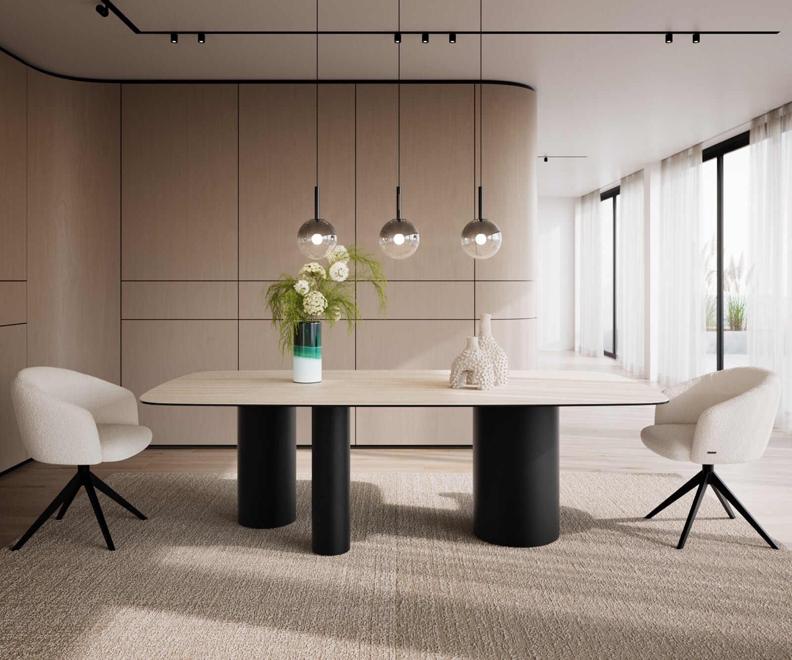 Eettafel Edge Boot 240x120 keramiek  Travertin natuur Troa metaal zwart 1