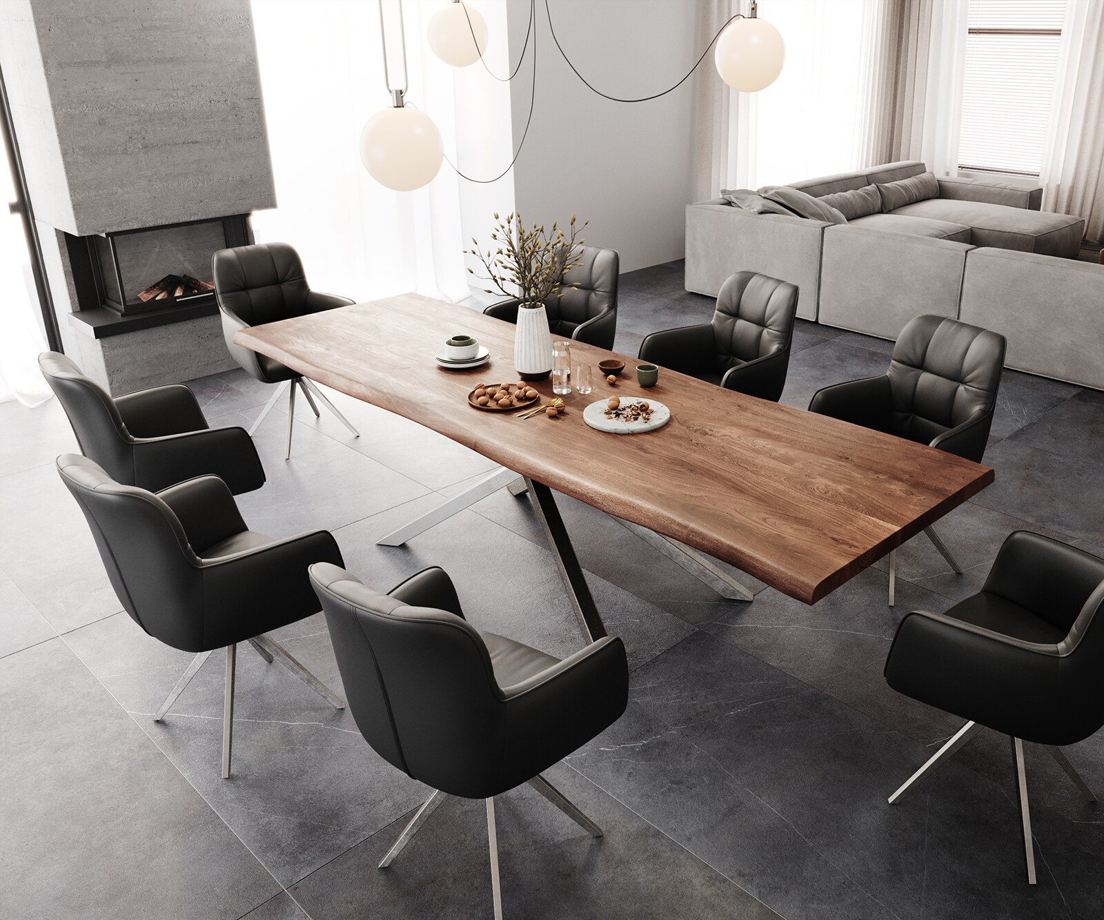 Eettafel Edge 300x100 XL acacia bruin Kreuzframe rechthoek edelstaal Live-Edge 6