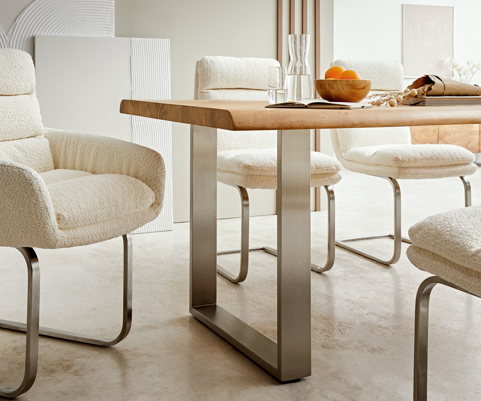 Eettafel Edge 180x90 XL acacia natuur roestvrijstaal smal Live-Edge 4