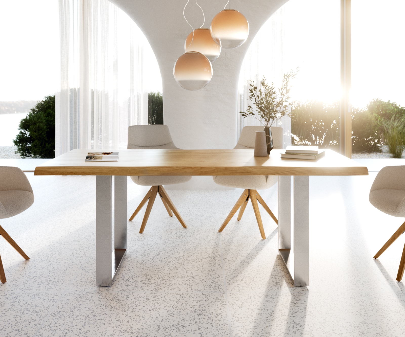 Eettafel Edge 200x100 eiken natuur roestvrij staal  smal  Live-Edge 1 Eettafel Edge 200x100 eiken natuur roestvrij staal  smal  Live-Edge 1