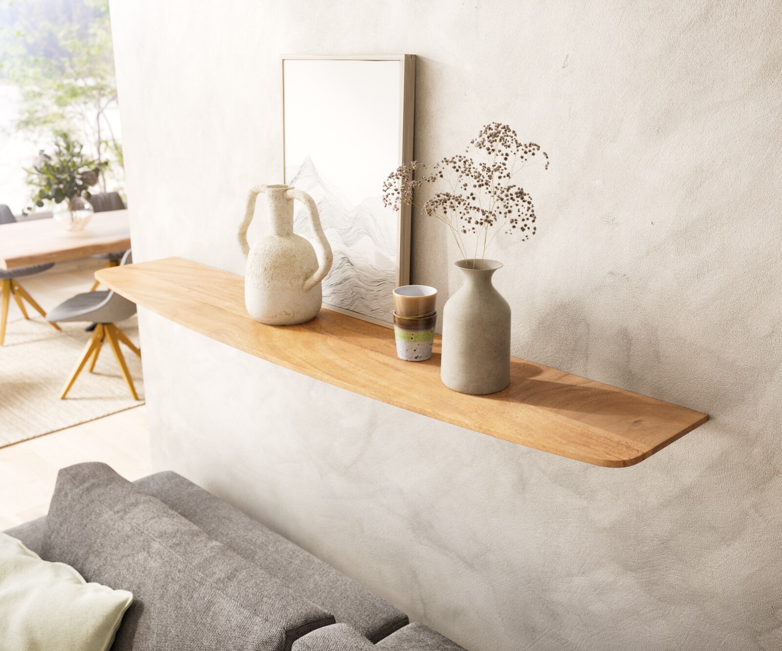 Wandrek 145 cm natuur  acacia Zwitserse rand massief 1