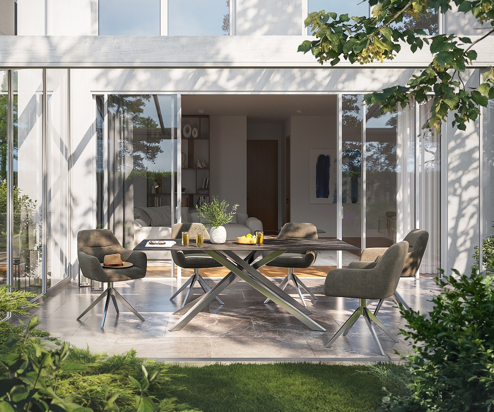 Outdoortafel Edge 200x100 cm keramiek Laminam® Noir Desir bruin kruispoot rechthoekig zwart 2