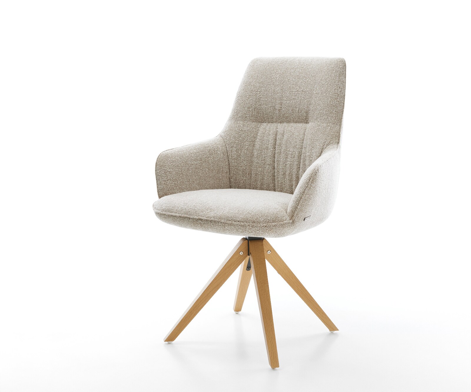 Draaistoel Zelia-Flex met armleuning geweven stof beige houten frame hoekig natuur 180° draaibaar pocketveer kern