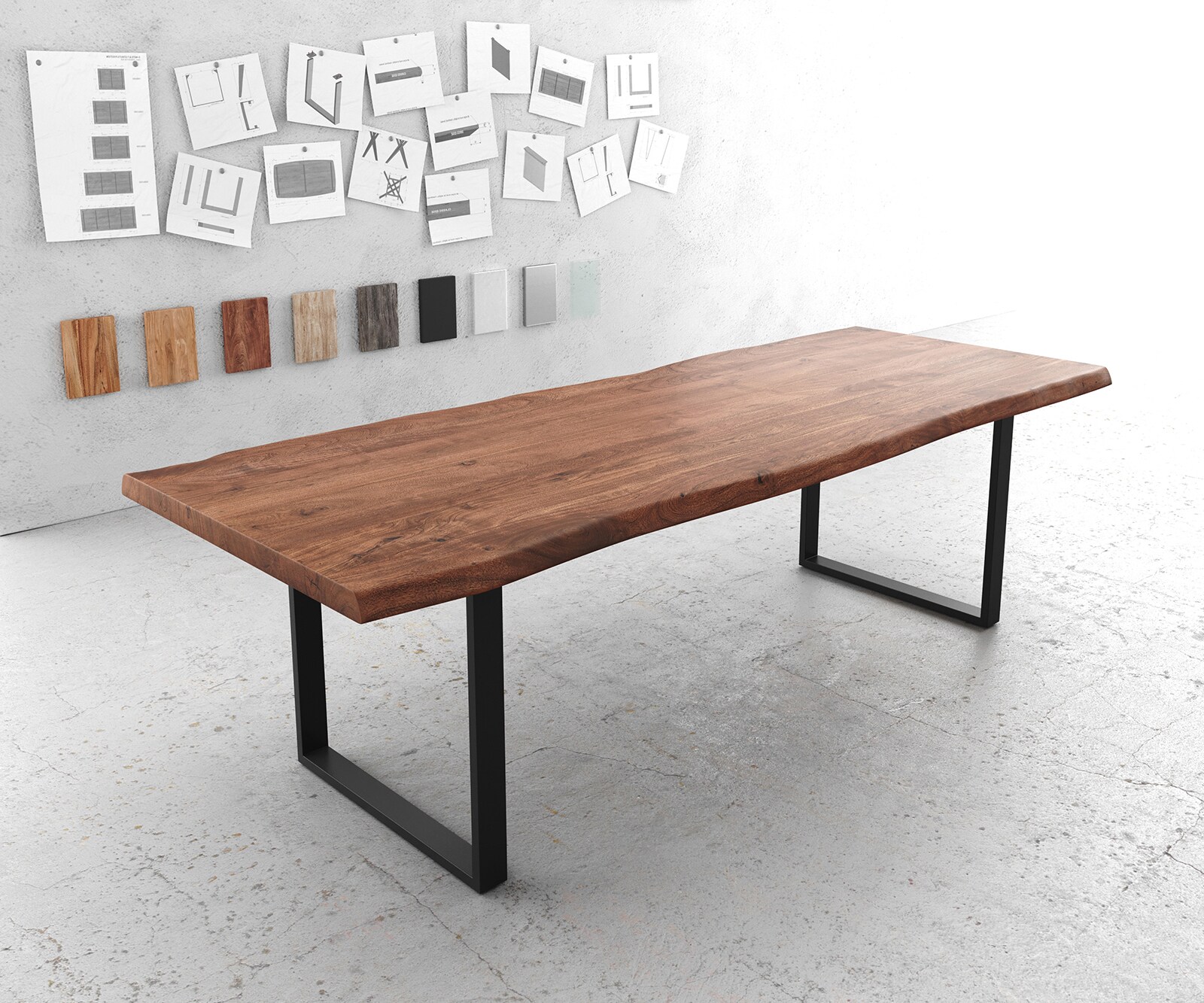 Eettafel Edge 260x100 XL acacia bruin metaal zwart Live-Edge 1
