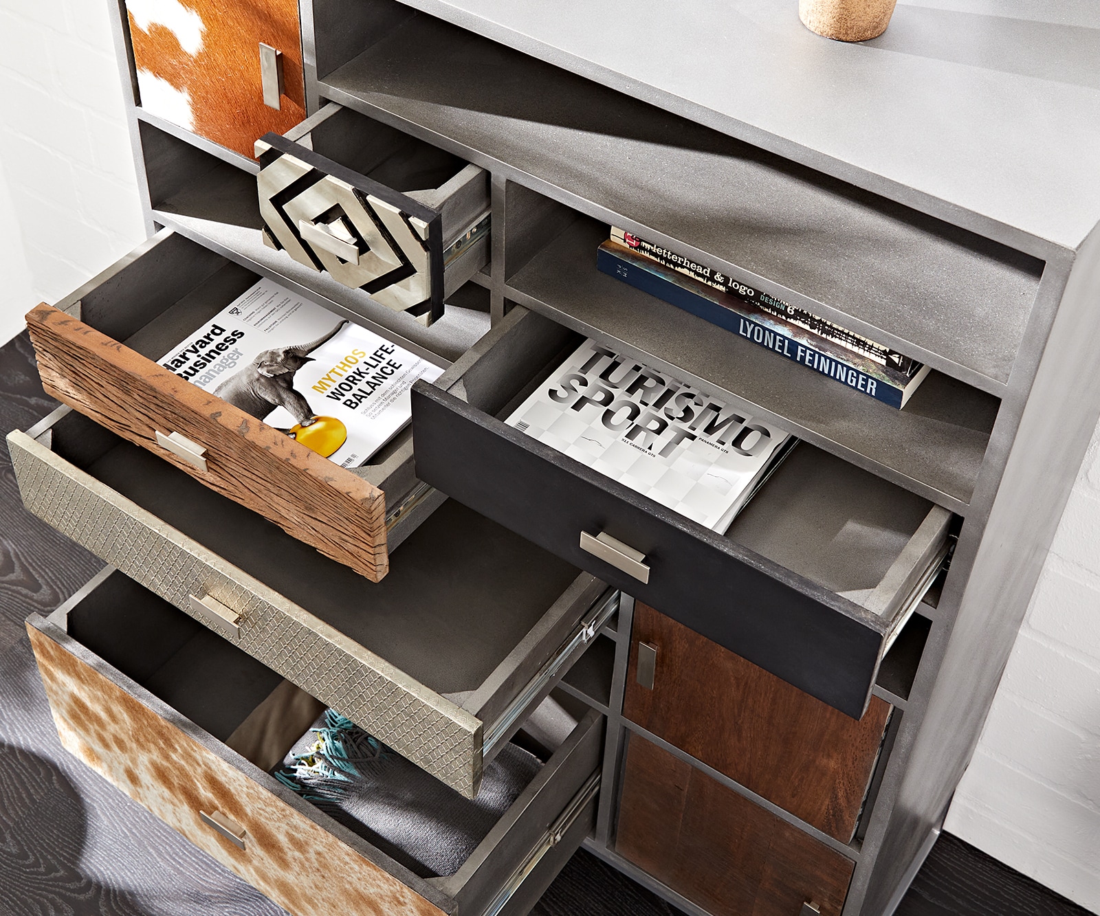 Dressoir Highboard Multi-lades 100x130 Materiaalmix 3 Dressoir Highboard Multi-lades 100x130 Materiaalmix 3