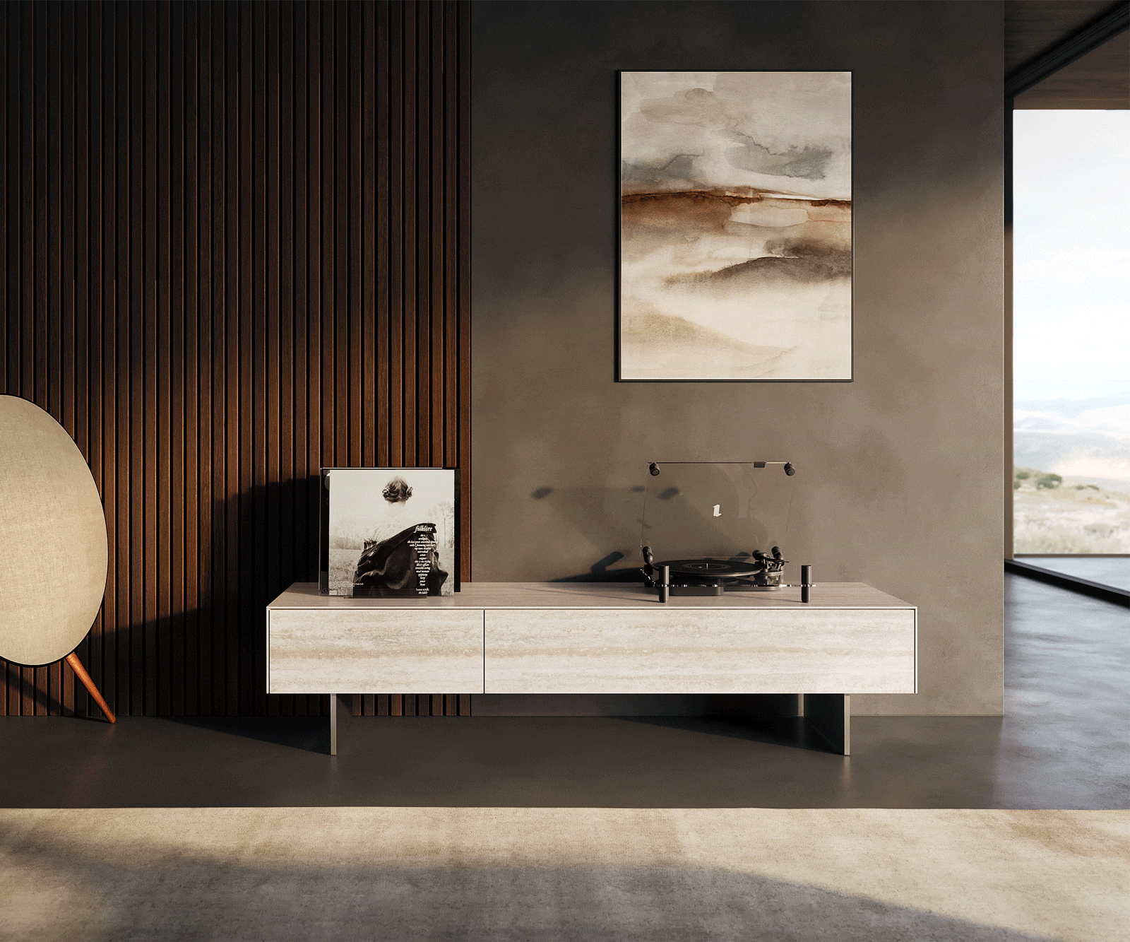 Tv-meubel Cuor 150 cm Keramiek Laminam® Travertino Bianco Crème-wit 1 Flap 1 Lade Zwevende voet look Roestvrij staal 2 Tv-meubel Cuor 150 cm Keramiek Laminam® Travertino Bianco Crème-wit 1 Flap 1 Lade Zwevende voet look Roestvrij staal 2