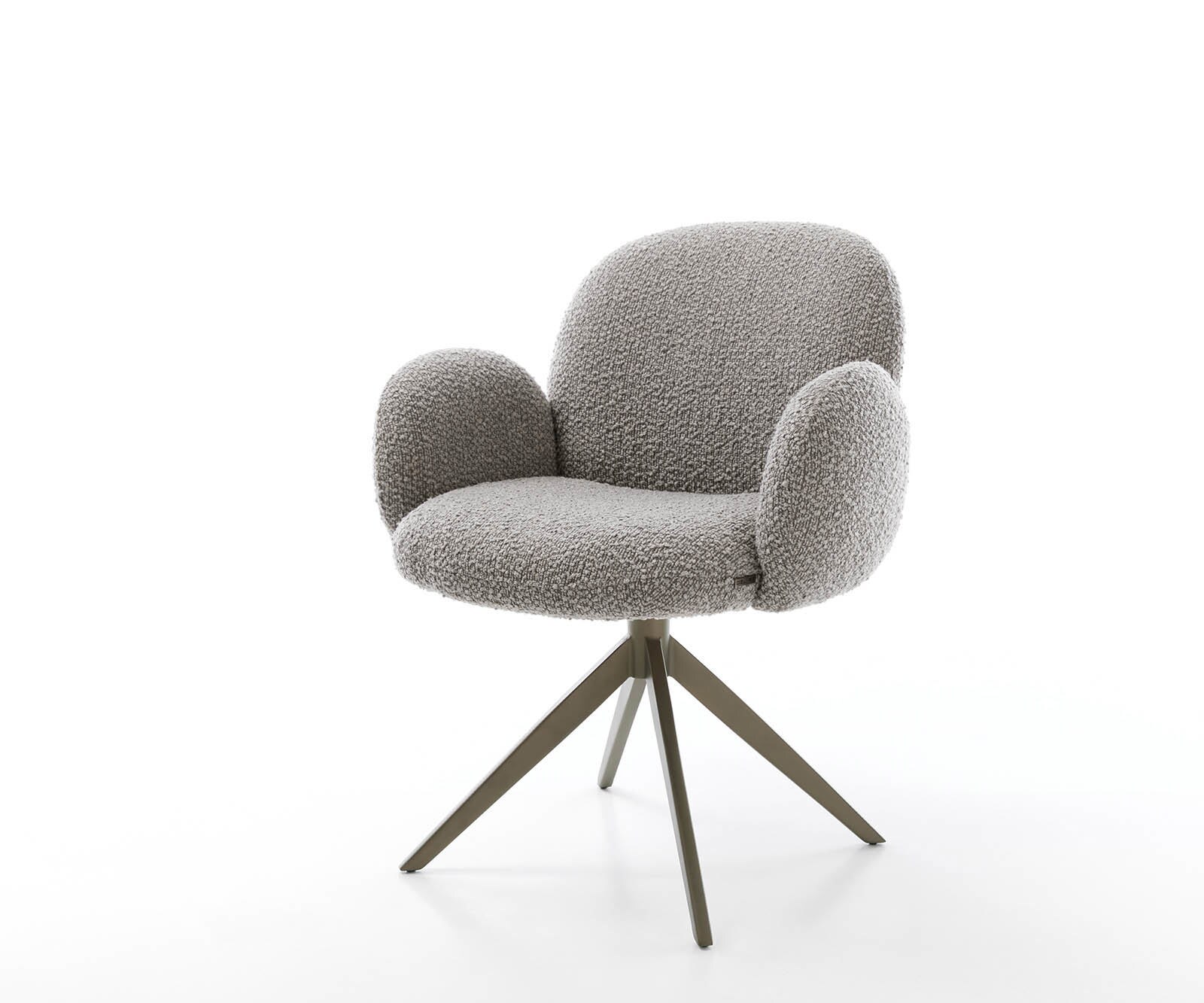 Draaistoel Nube-Flex met armleuning bouclé zilver grijs kruisframe breed afwerking met titanium 360° draaibaar pocketveer kern