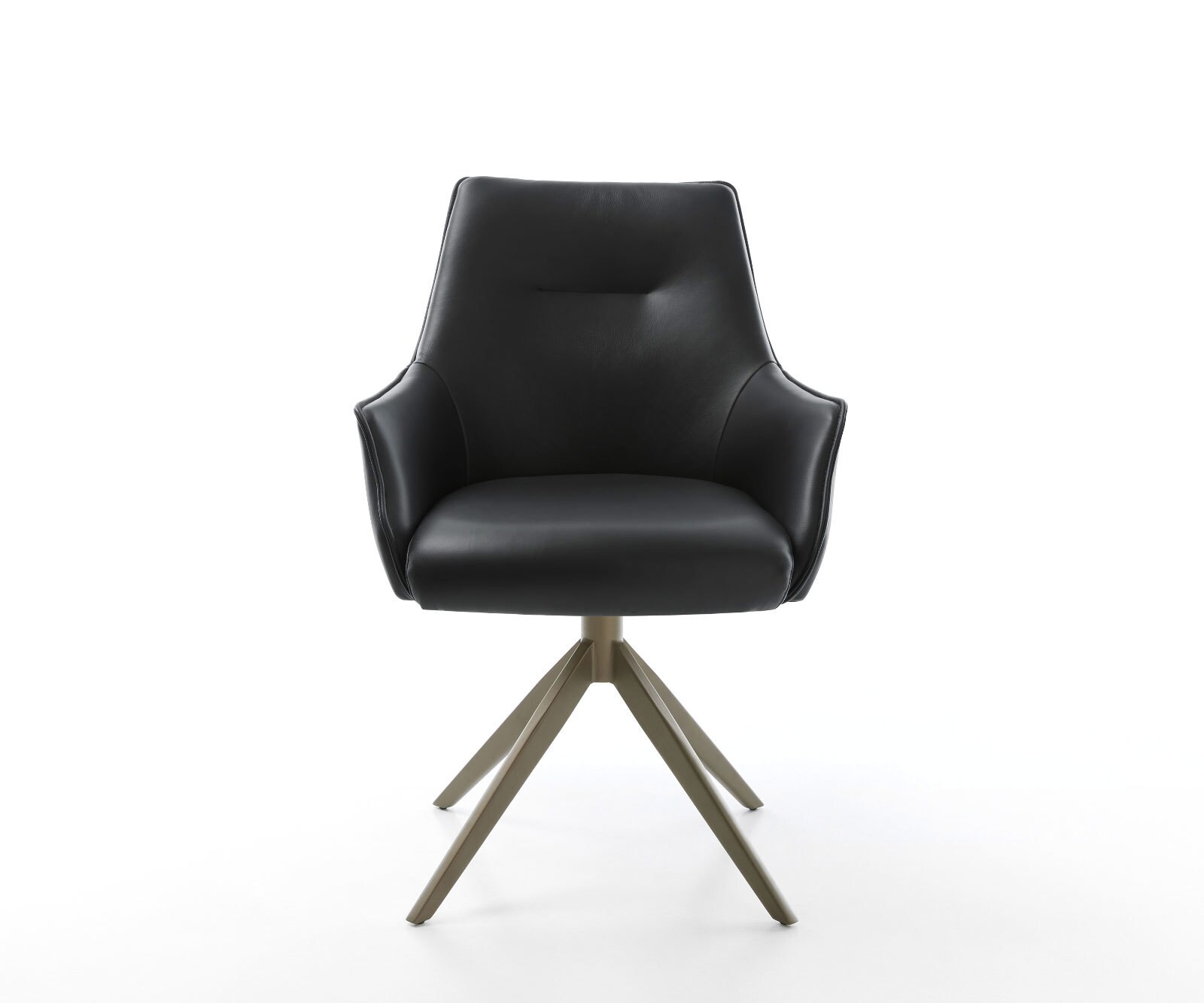 Draaistoel Alja-Flex met armleuning echt leer zwart kruisframe breed afwerking met titanium 360° draaibaar rocker-functie pocketveer kern 1