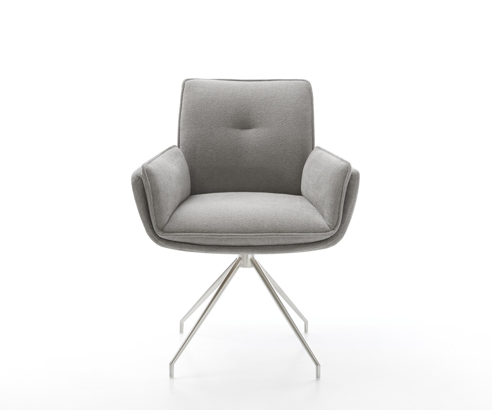 Eetkamerstoel Nela-Flex zachte stof met structuur grijs kruisframe conisch roestvrij staal 1
