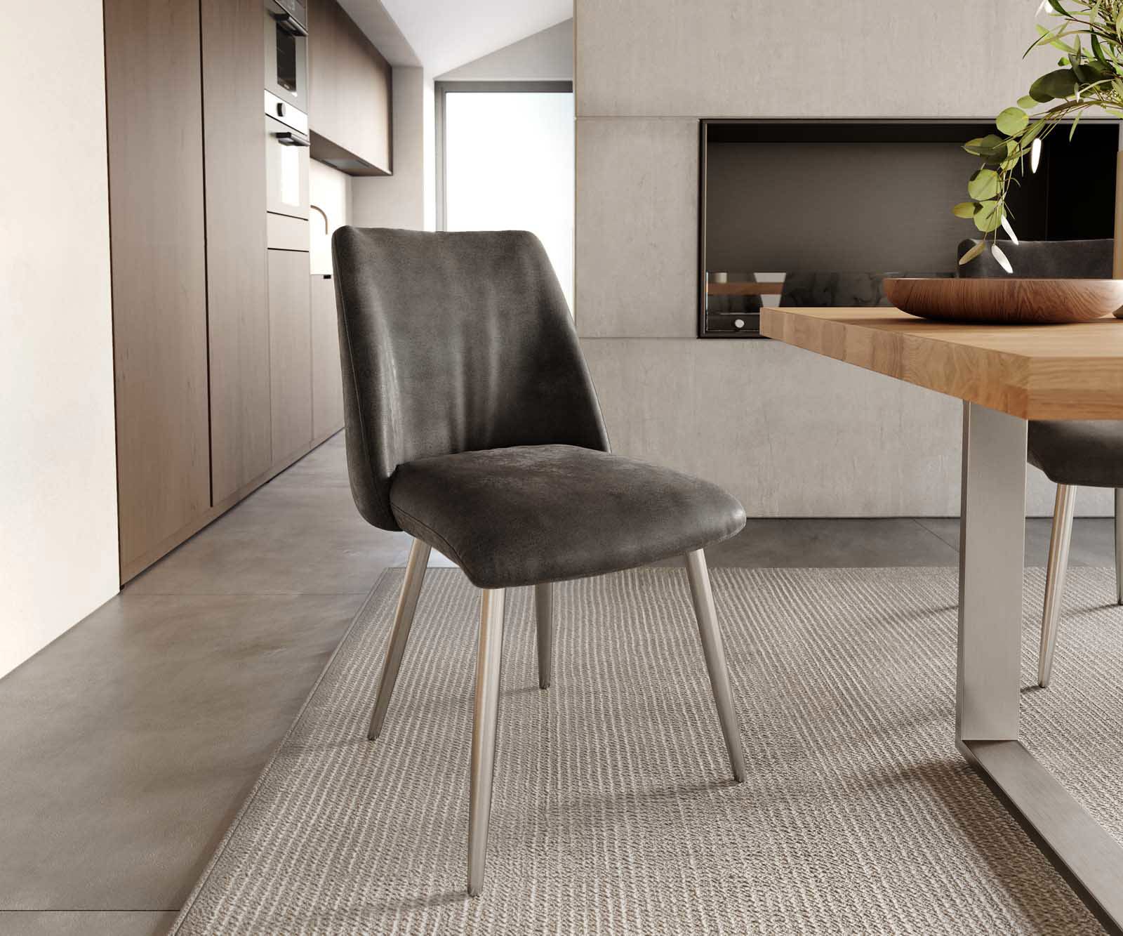 Eetkamerstoel Elso-Flex microvelours antraciet vintage 4-poot conisch roestvrij staal pocketveer kern Eetkamerstoel Elso-Flex microvelours antraciet vintage 4-poot conisch roestvrij staal pocketveer kern