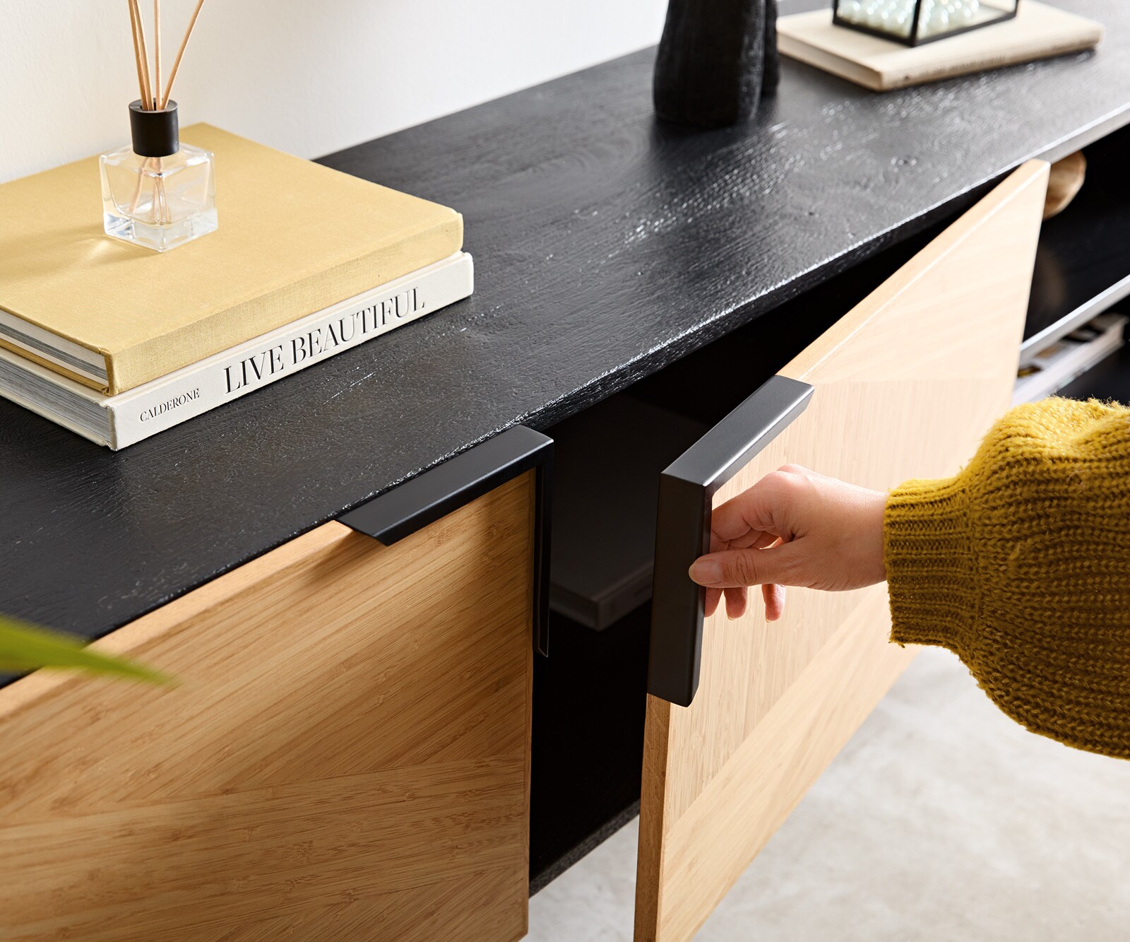 Dressoir Mikkusu 175 Bamboe Natuurlijk Mango Zwart 2 deuren 2 compartimenten Metaal Zwart 3