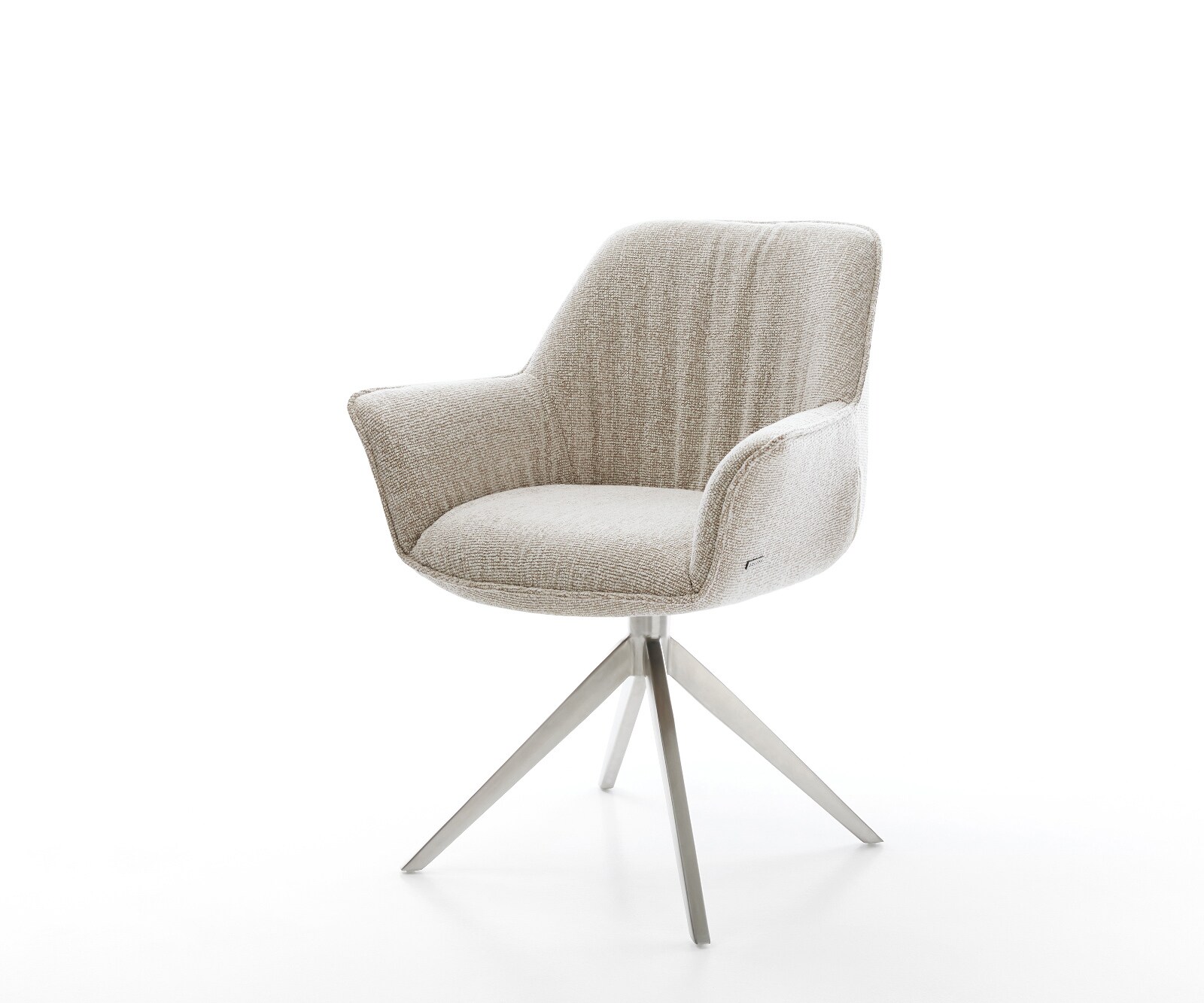 Draaistoel Keila-Flex met armleuning geweven stof beige kruisframe breed roestvrij staal 360° draaibaar rocker-functie