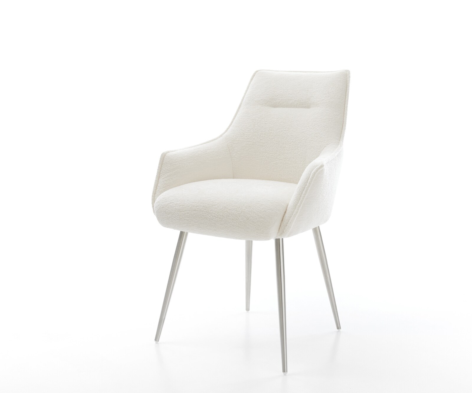 Eetkamerstoel Alja-Flex met armleuning bouclé zacht beige 4-poot conisch roestvrij staal pocketveer kern 1