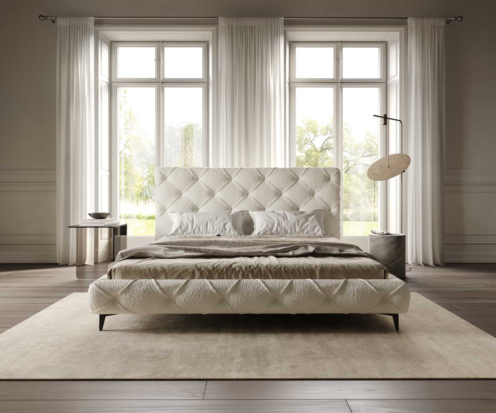 Nayara gestoffeerd bedframe 180x200 cm bouclé crème-wit 2 Nayara gestoffeerd bedframe 180x200 cm bouclé crème-wit 2