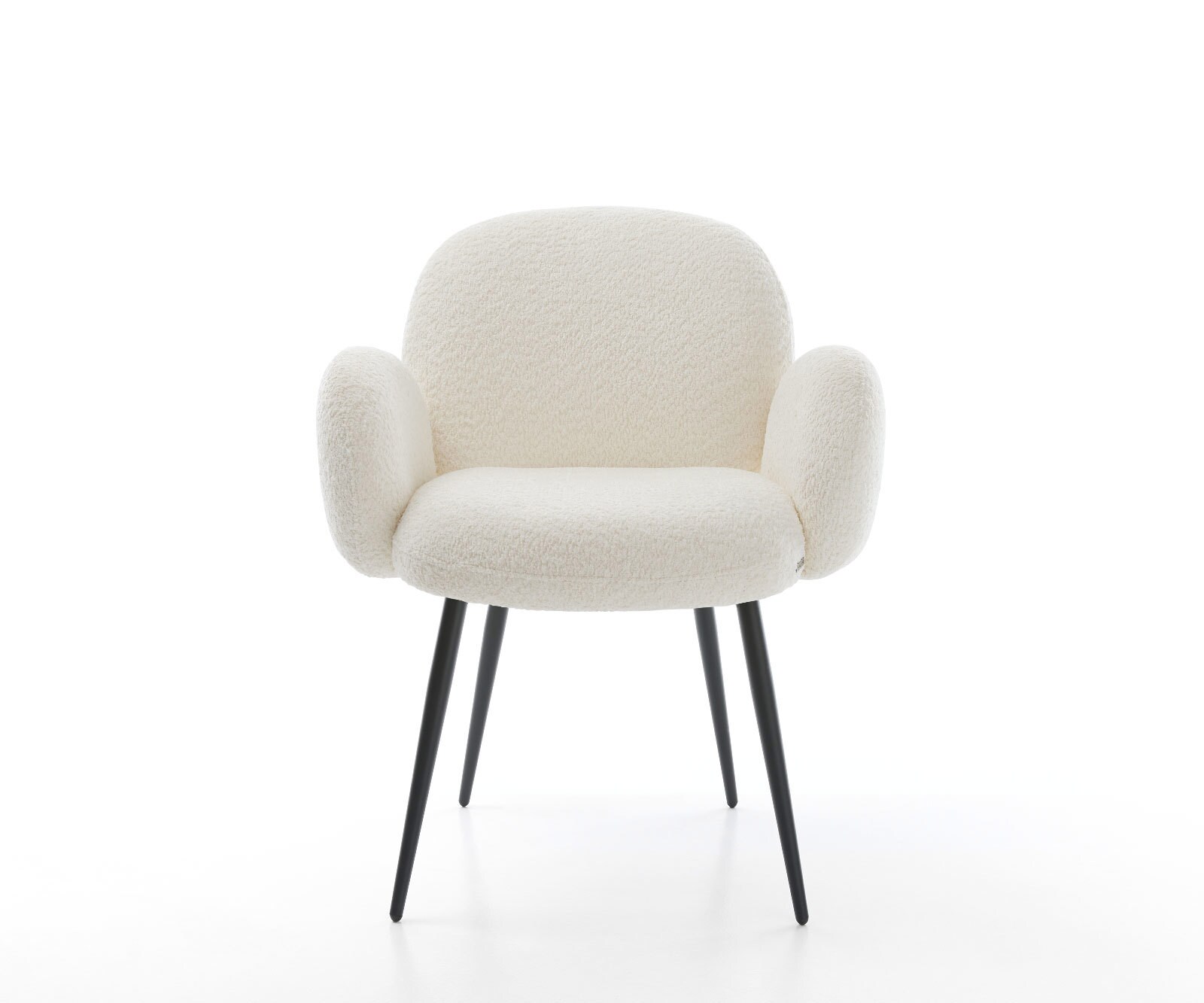 Eetkamerstoel Nube-Flex met armleuning bouclé wit 4-poot conisch zwart pocketveer kern 1 Eetkamerstoel Nube-Flex met armleuning bouclé wit 4-poot conisch zwart pocketveer kern 1