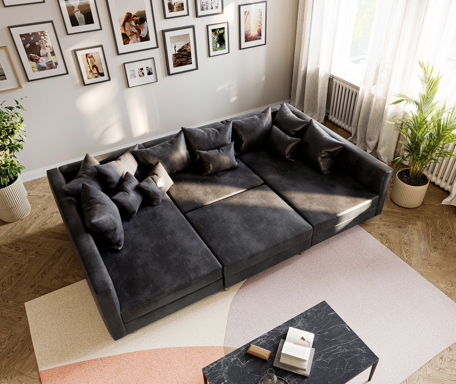 Woonlandschap Clovis antraciet antieke optiek modulaire hocker 6 Woonlandschap Clovis antraciet antieke optiek modulaire hocker 6