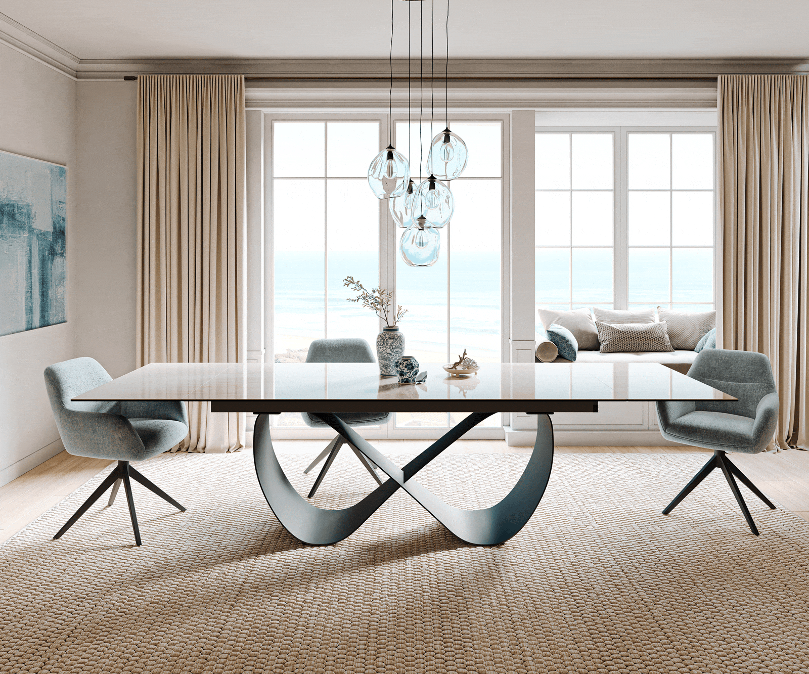 Eettafel Edge 200-300x100 cm keramiek Onyx Champagne Infinity metaal zwart uittrekbaar 1