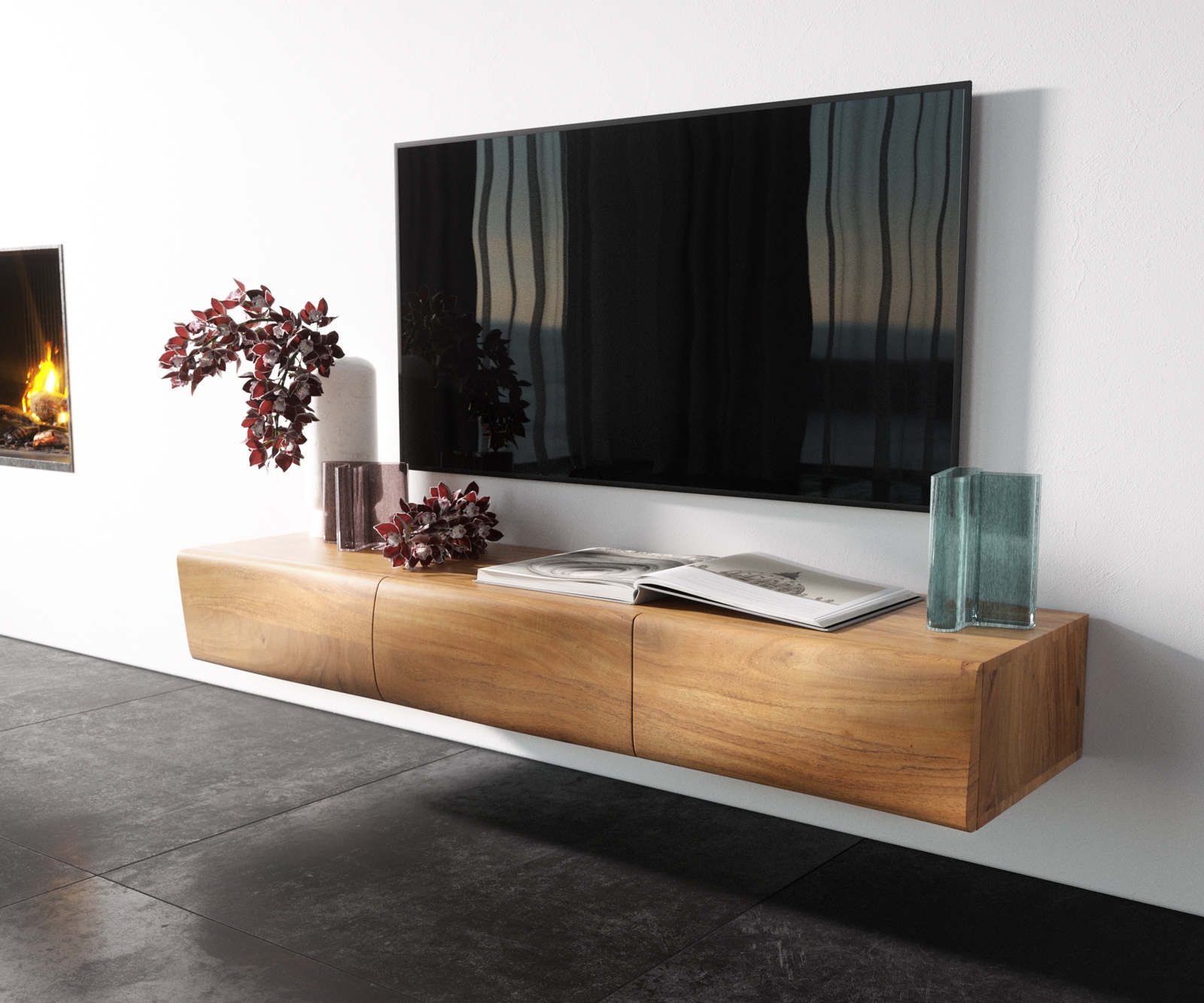 Meuble TV Nolven avec piètement long 135 x 32 x 47 cm blanc [en.casa