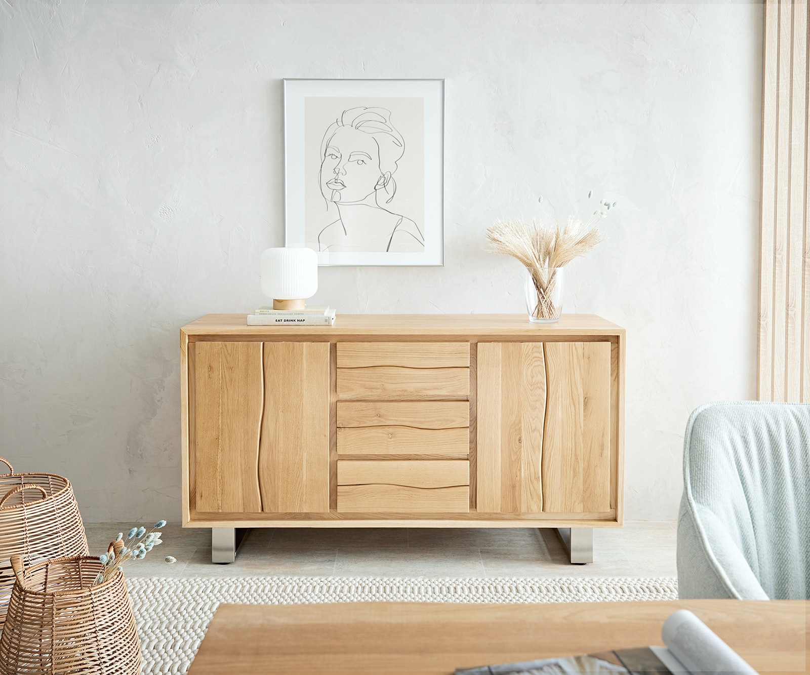 Dressoir Live-Edge 147 cm Acacia Natuur 3 lades 2 deuren (zonder poten) 3 Dressoir Live-Edge 147 cm Acacia Natuur 3 lades 2 deuren (zonder poten) 3