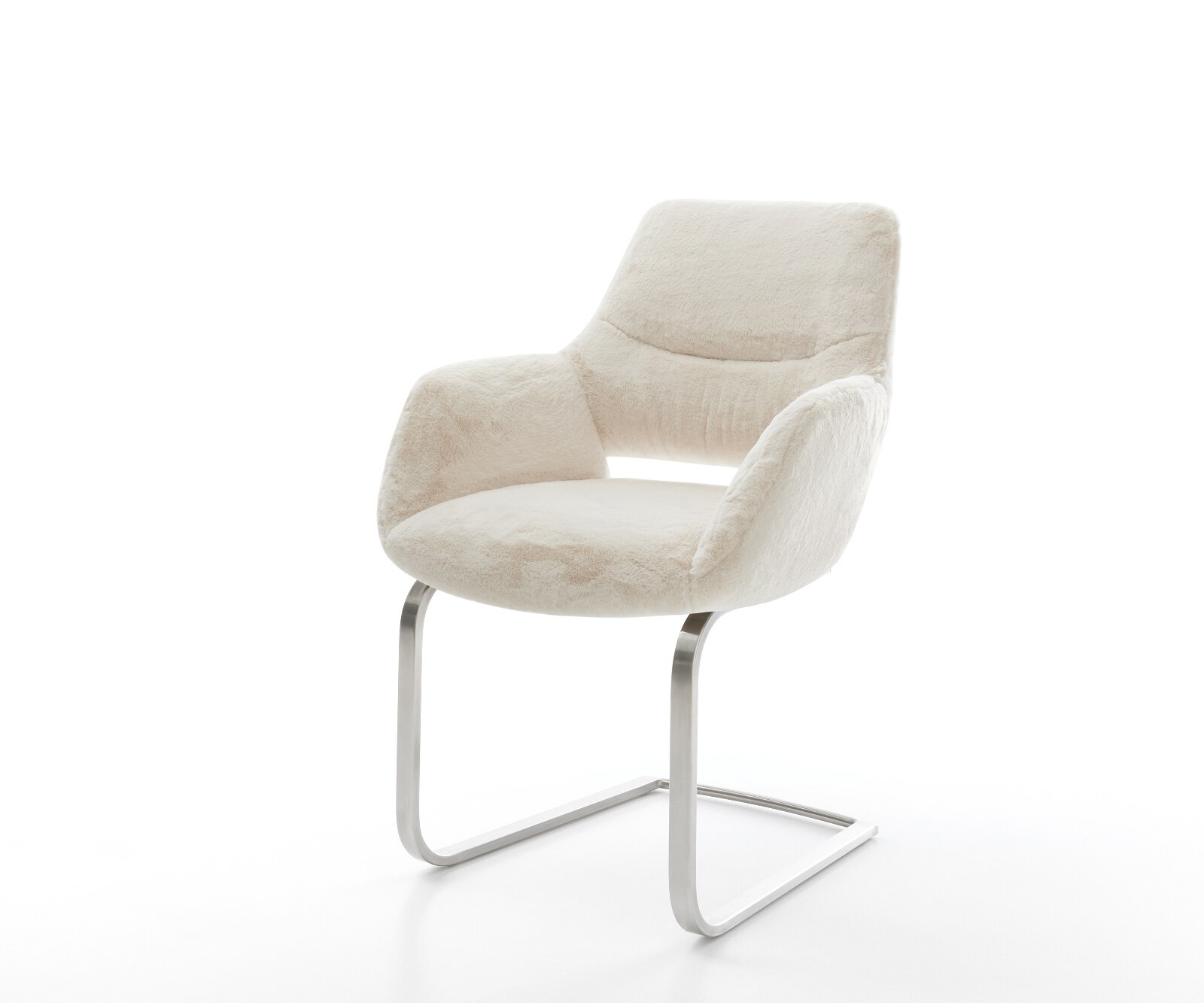 Sledemodel Yago-Flex met armleuning pluchen crème-wit sledemodel vlak roestvrij staal pocketveer kern 1