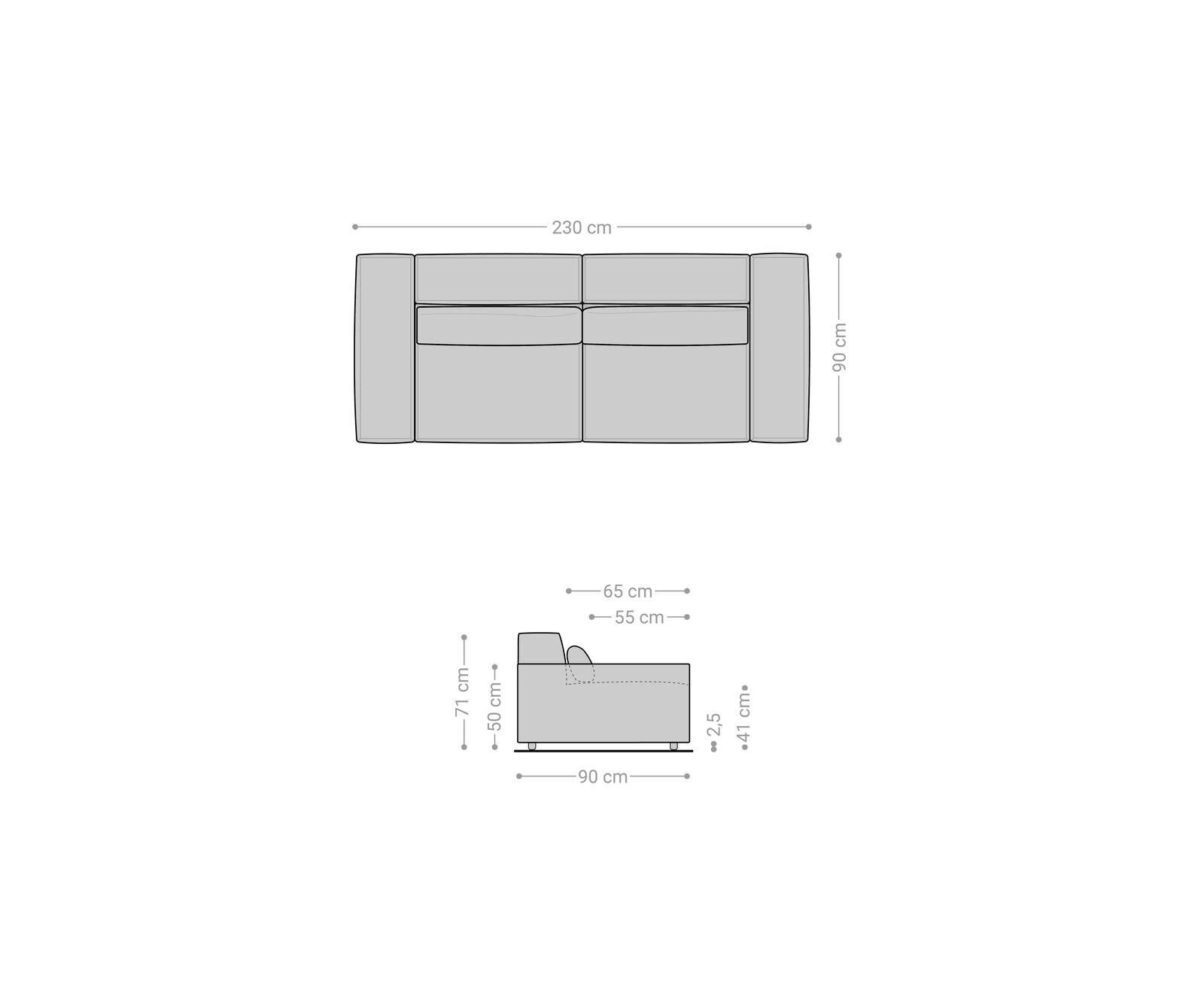 Grote bank Sirpio 230x90 cm koorduroy beige 7
