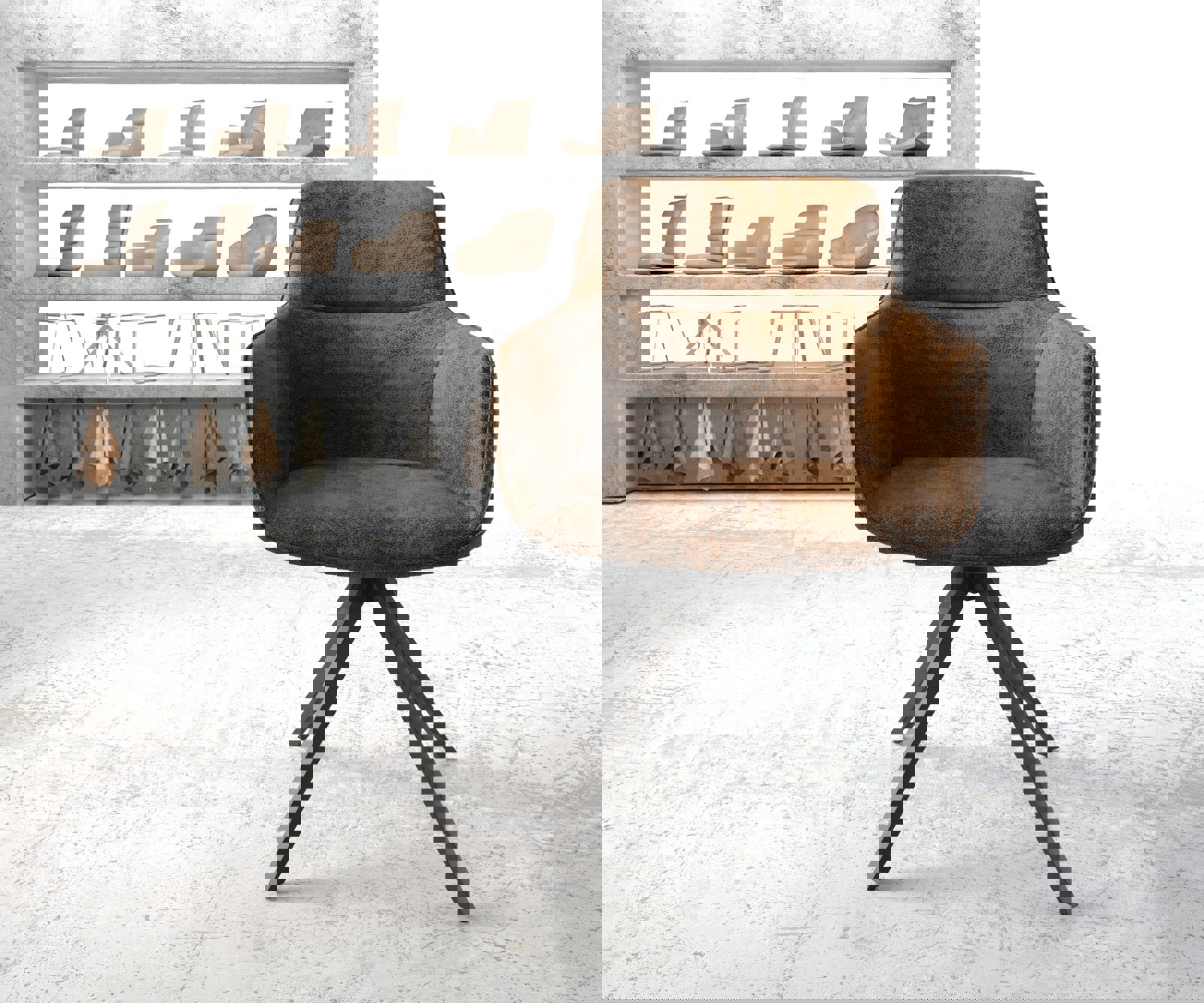Draaistoel Pejo-Flex bruin antiek kruisframe hoekig zwart 180° draaibaar 1
