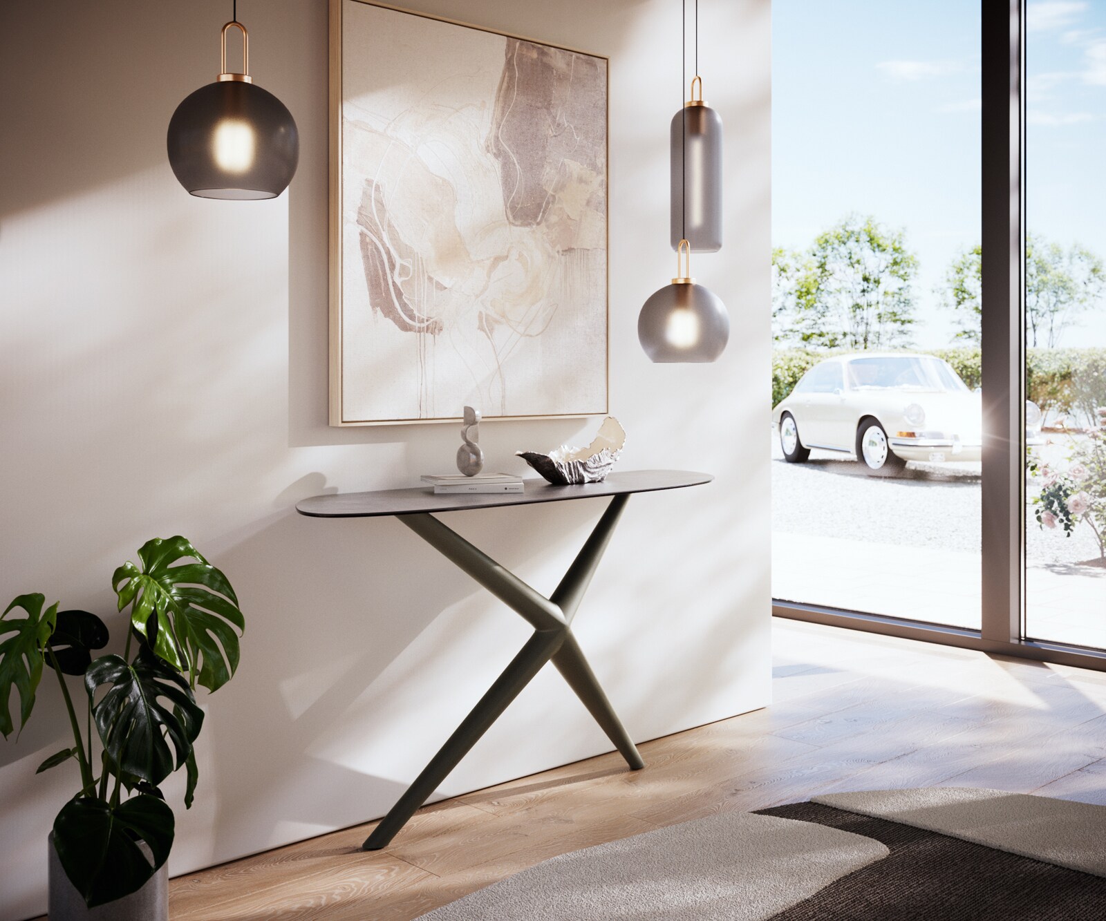Consoletafel Edge Organisch 140x40 cm Keramiek Beton Grijs Estelo Metaal Effectafwerking Titan 7