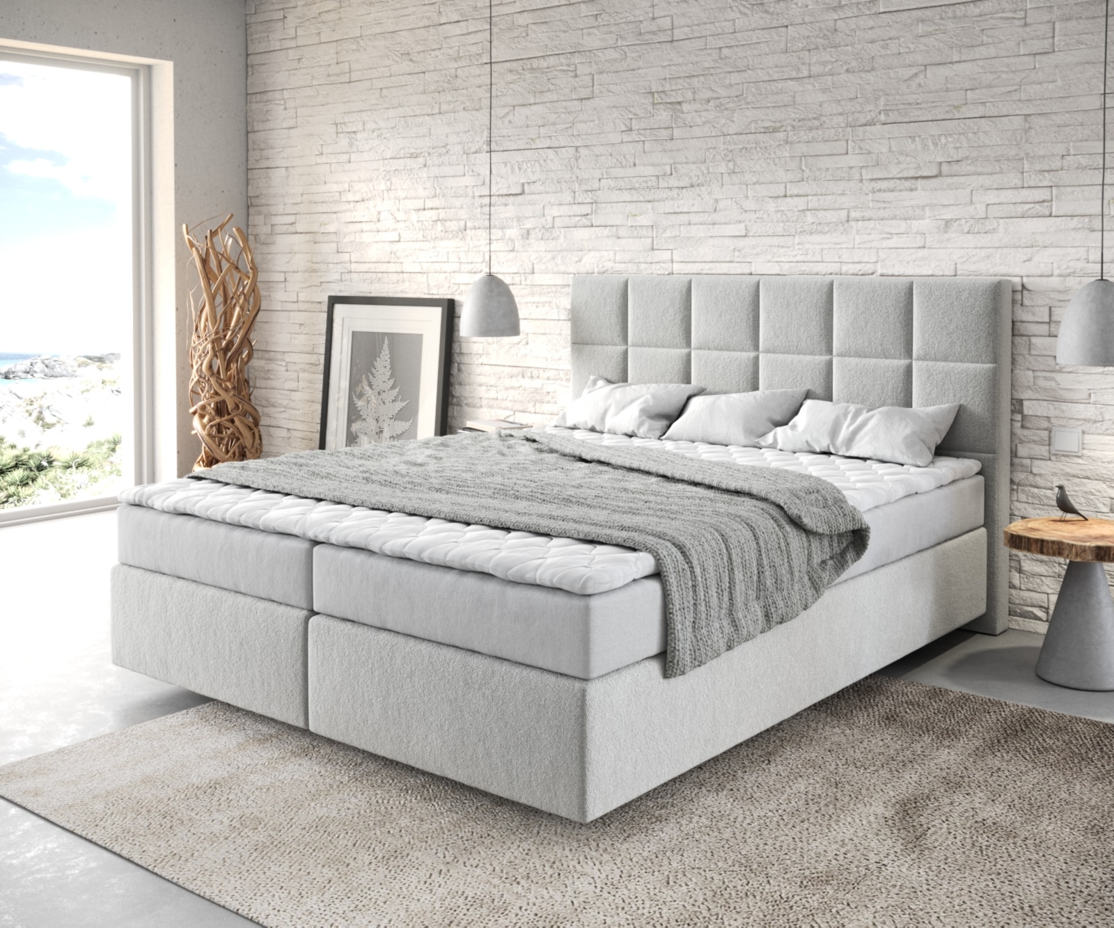 DELIFE Boxspringbed Dream-Fine 160x200 microvezel zilvergijs