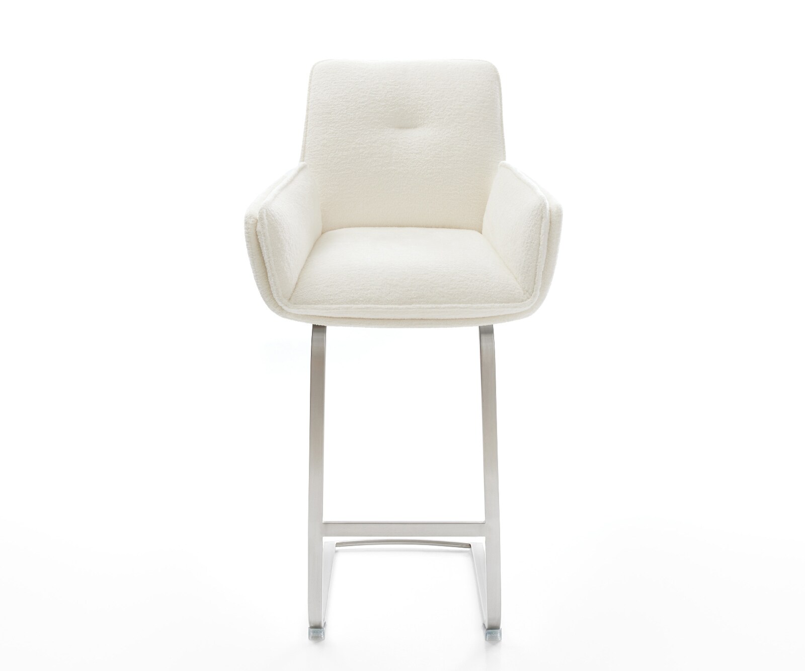 Barstoel Nela-Flex Bouclé zacht Beige Vrijkantelframe plat roestvrij staal Zilver 2