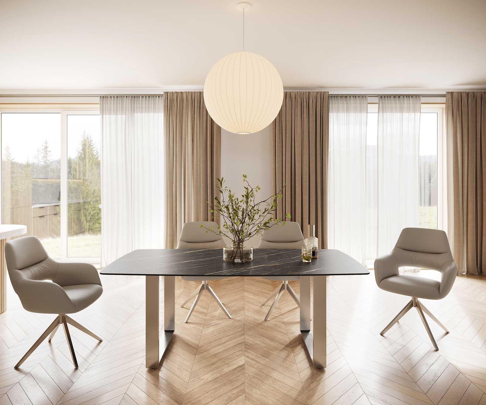 Eettafel Edge Bootsform 200x100 keramiek Laminam® Noir Desir bruin roestvrij staal smal 1