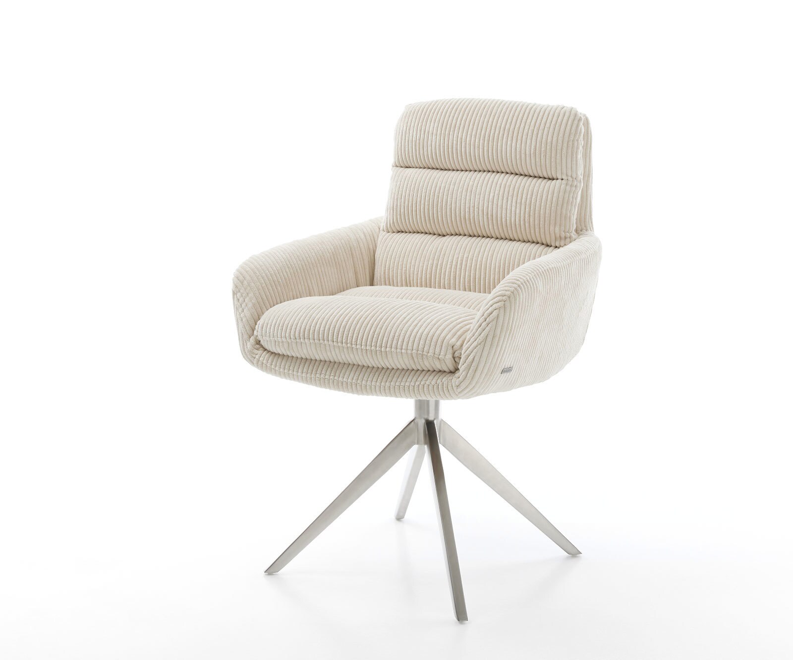 Eetkamerstoel Abelia-Flex met armleuning koord beige kruisframe breed roestvrij staal