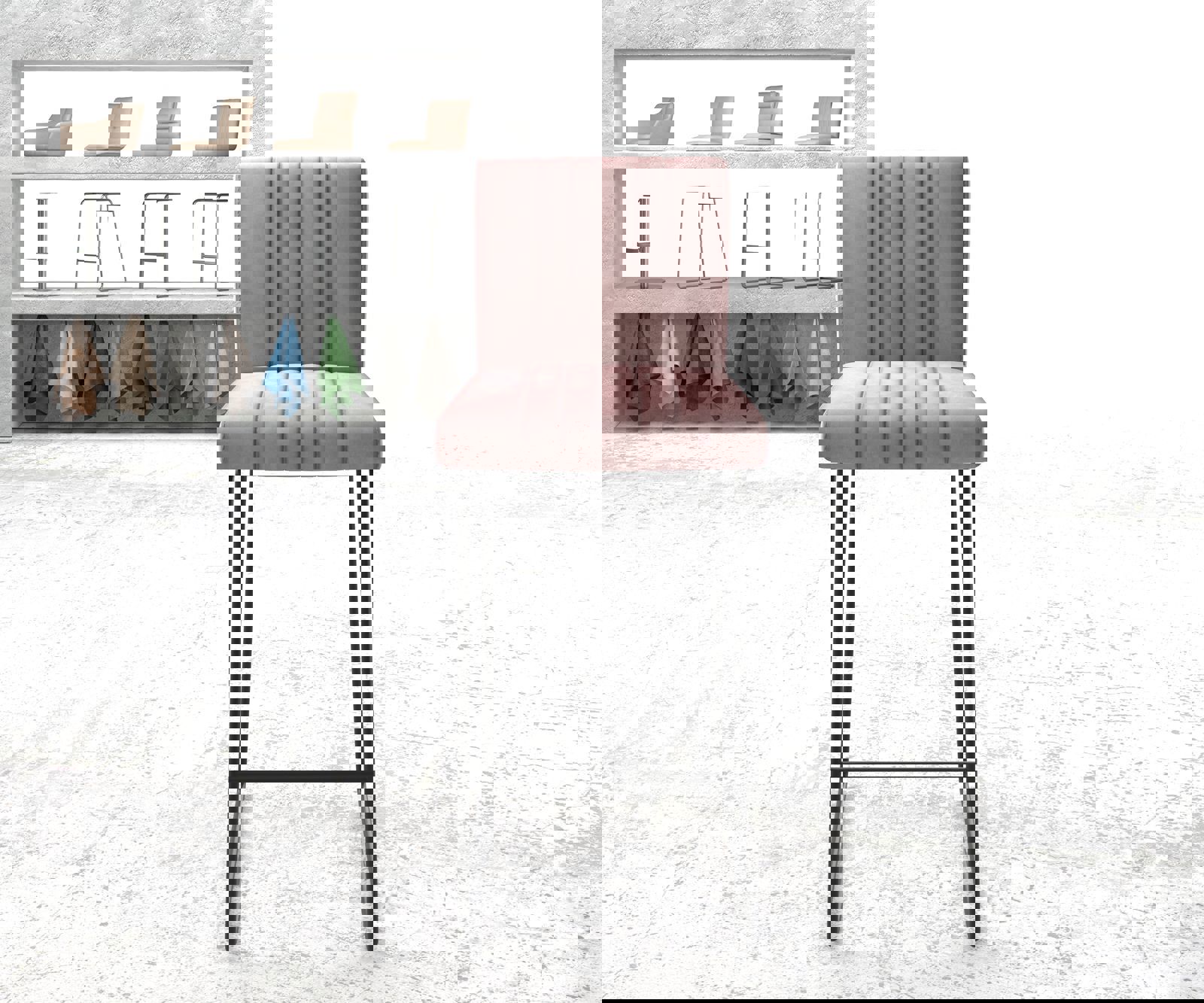Barstoel Luiga-Flex fluweel rosé slipframe metaal 1