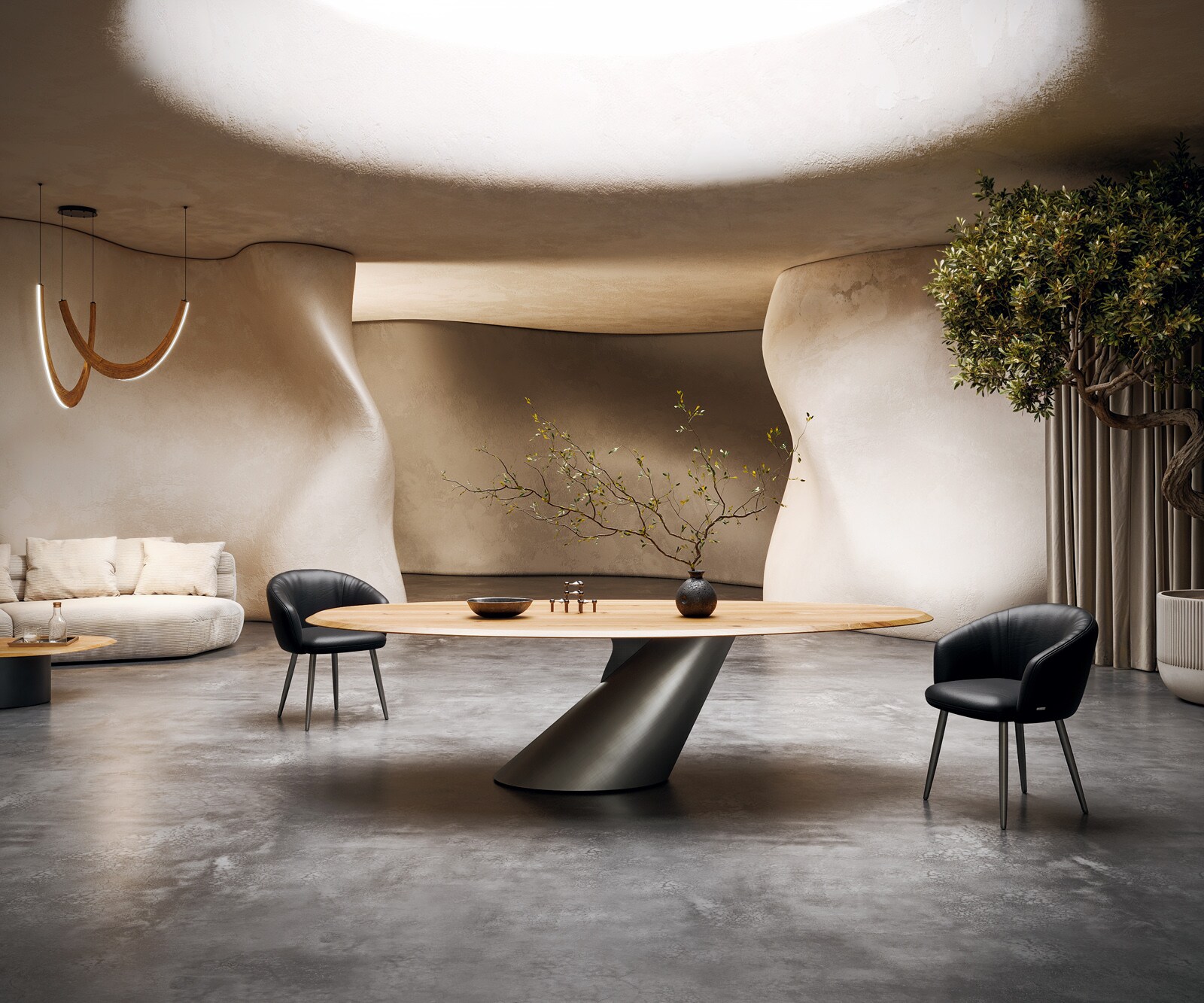 Eettafel Edge Oval 280x130x2,5 eiken natuur Cono metaal zilver Flow-Edge 3