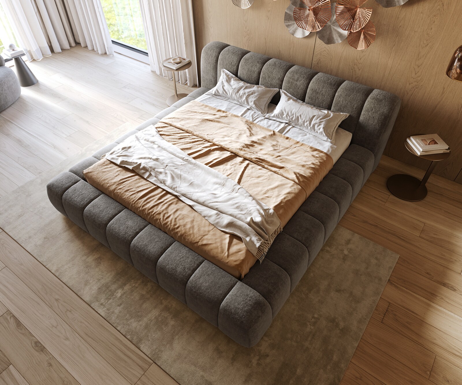 Gestoffeerd bedframe Cutio 180x200 cm bouclé Soft Mud 2