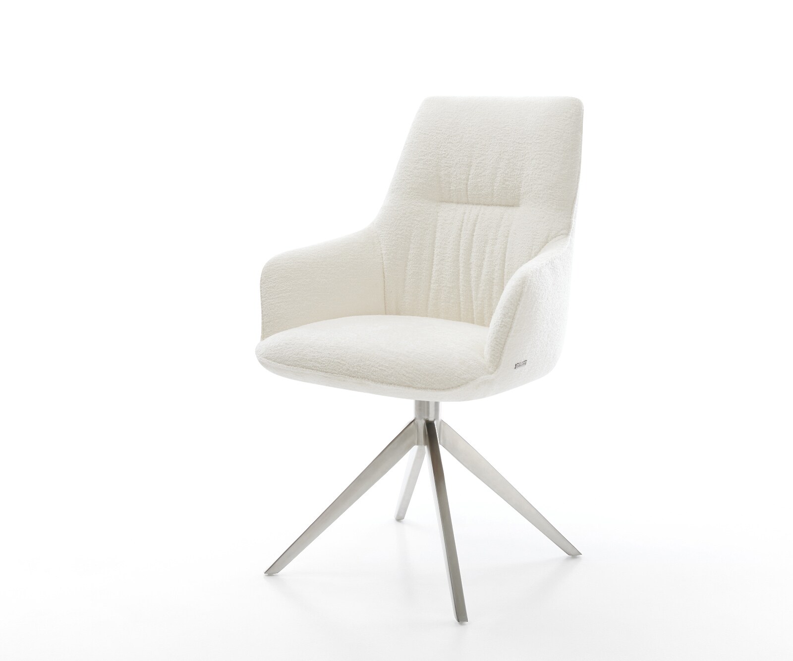 Draaistoel Zelia-Flex met armleuning bouclé zacht beige kruisframe breed roestvrij staal 360° draaibaar rocker-functie pocketveer kern 1