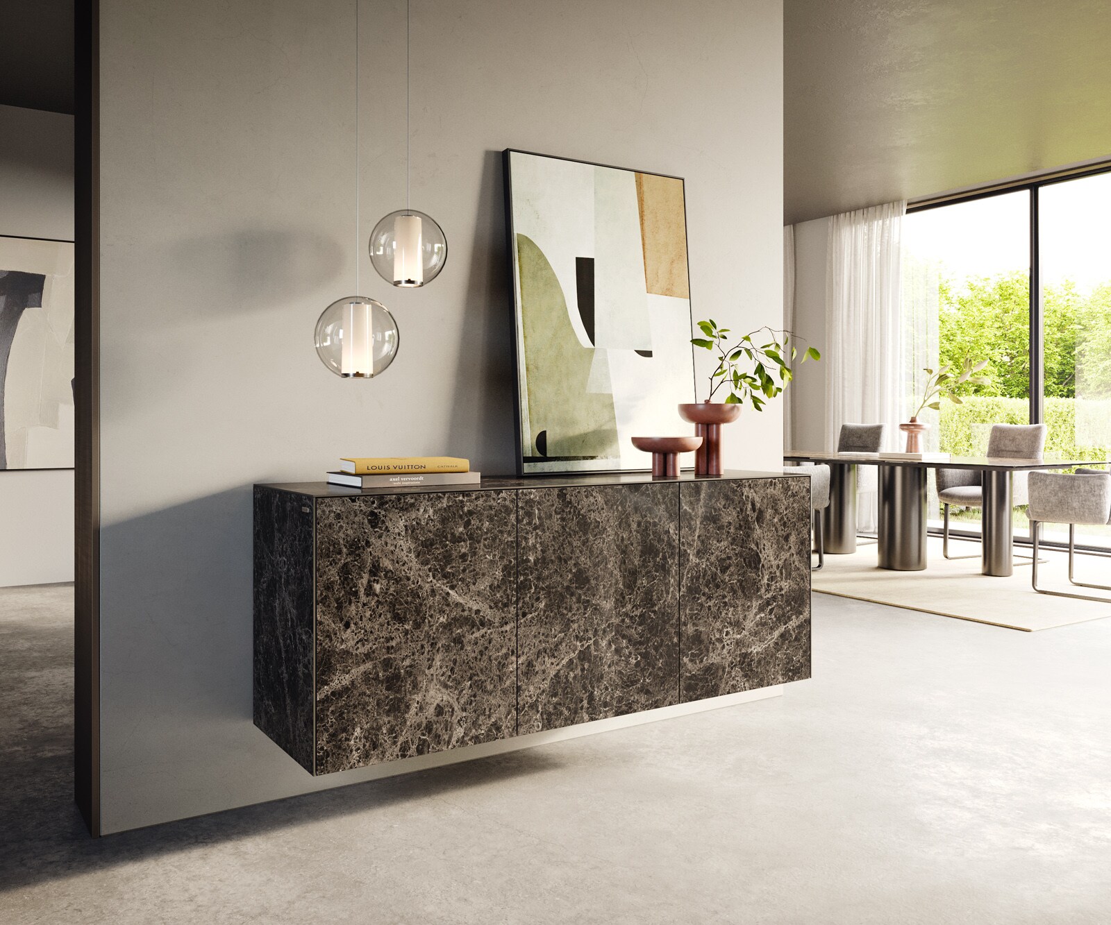 Dressoir Cuor 150 cm Keramiek Laminam® Emperador Extra Lucidato Donkerbruin 3 Deuren Zwevend 1