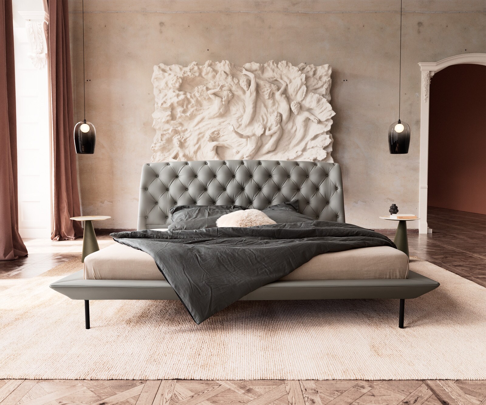 Bedframe Rafinata 180x200 cm kunstleer lichtgrijs 1
