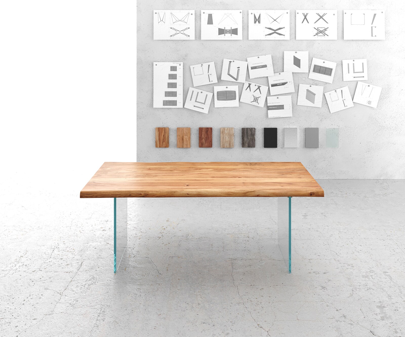 Eettafel Edge 200x100 XL acacia natuur verre Live-Edge 1