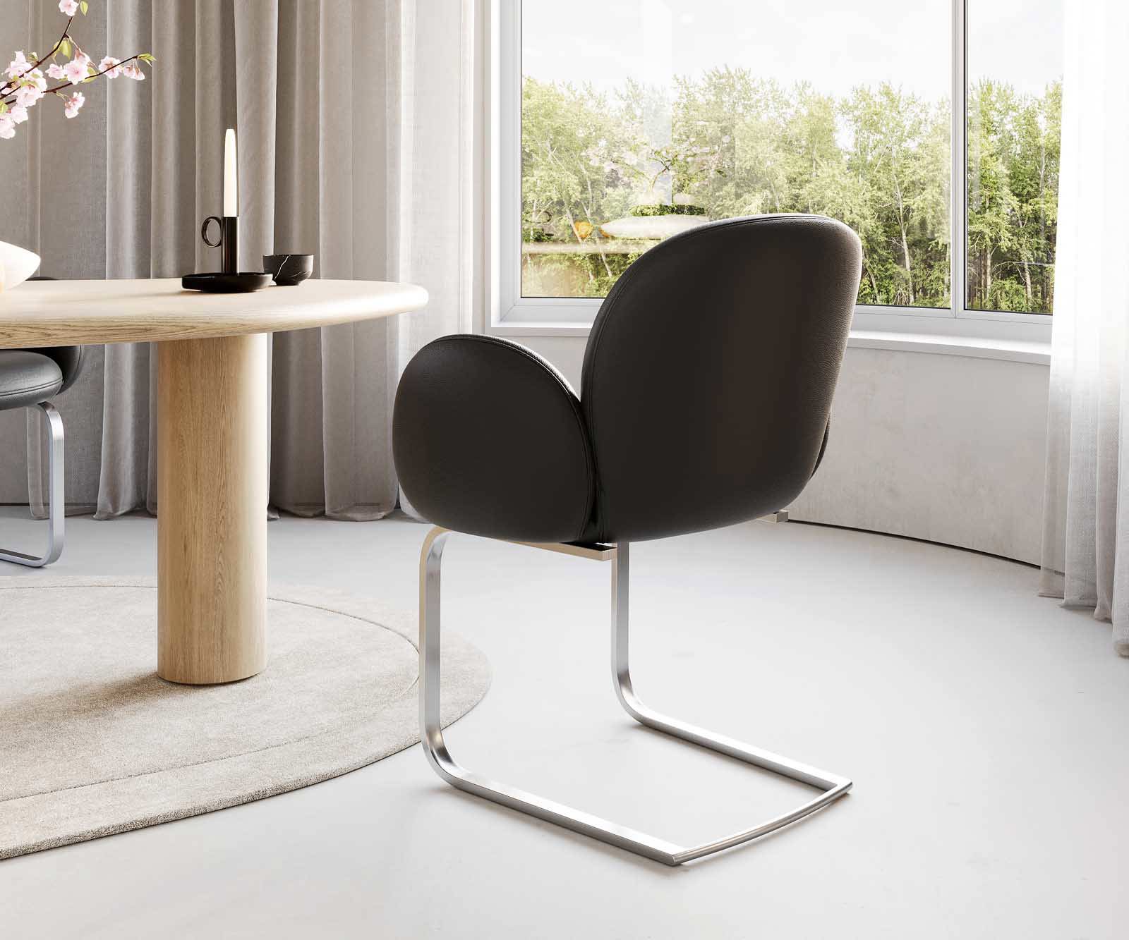 Sledemodel Nube-Flex met armleuning echt leer zwart sledemodel vlak roestvrij staal pocketveer kern 4