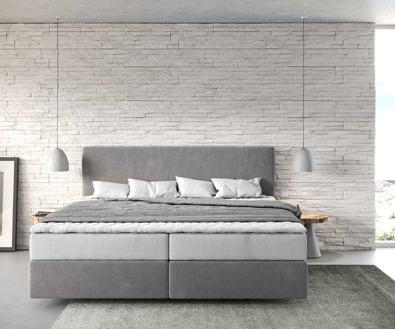 Boxspring bed Dream-Well Microvezel grijs 200x200 cm met pocketveringmatras en Visco topper 1