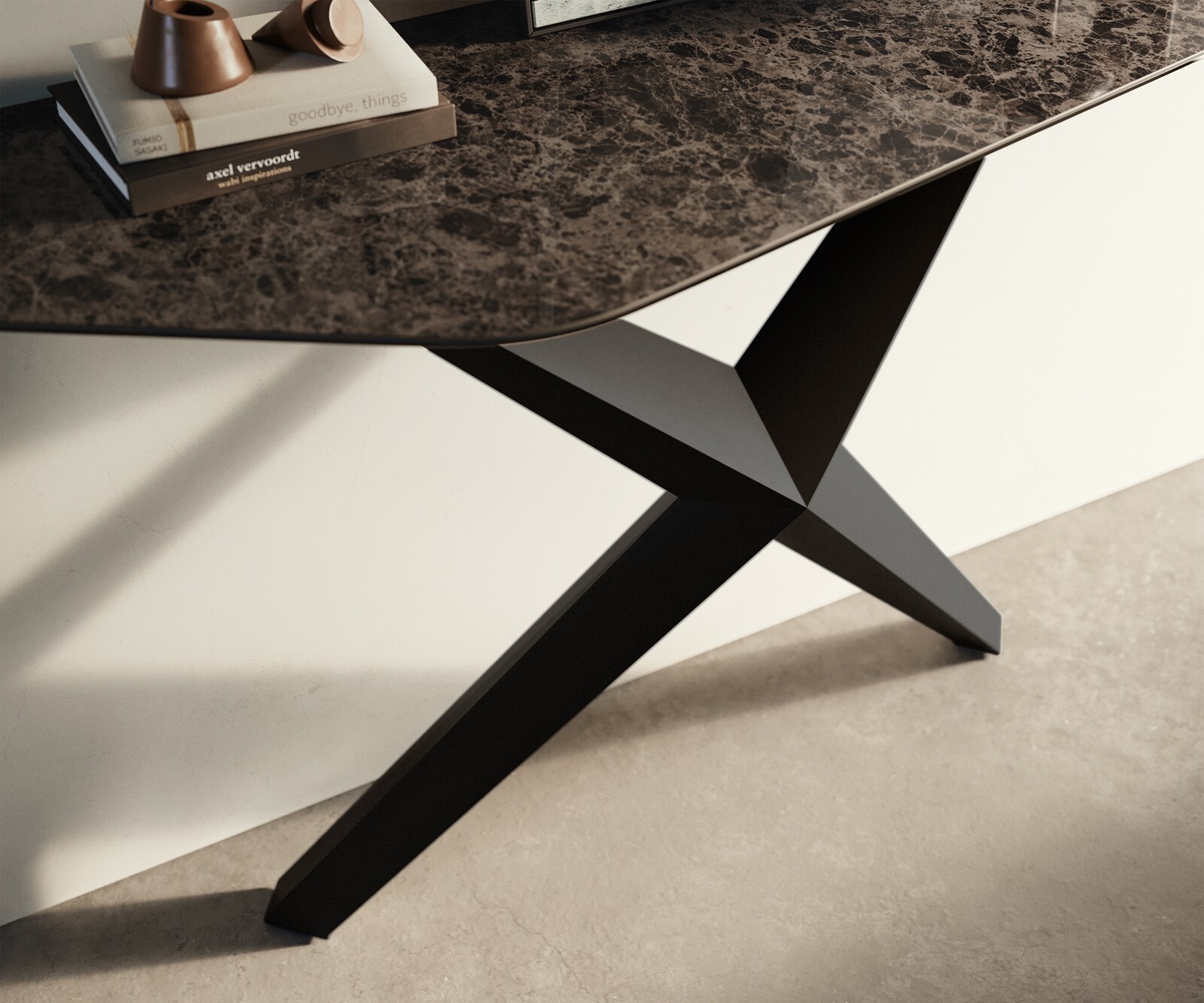Consoletafel Edge Polygonaal 140x50 cm Keramiek Emperador Extra Lucidato Dunkelbraun Zentharo Metaal Zwart 5
