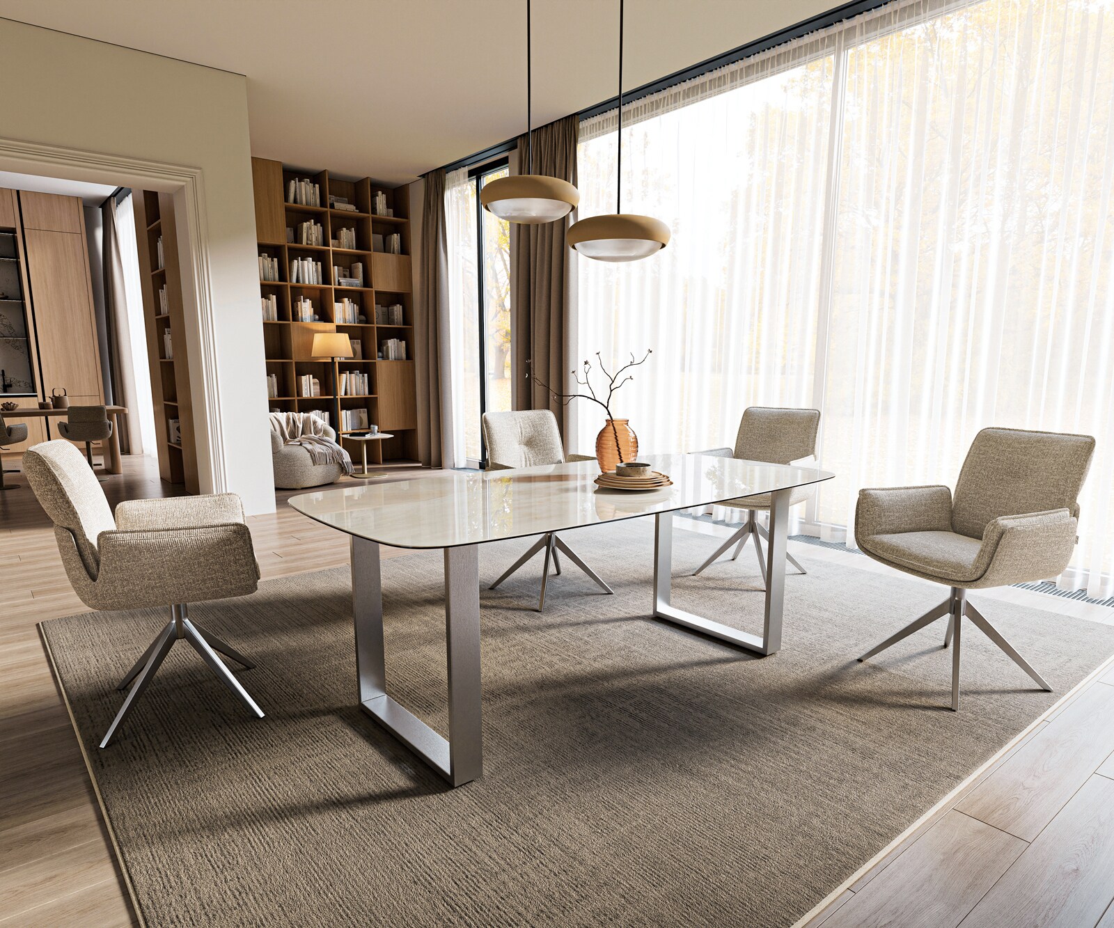 Eettafel Edge boot 200x100 cm keramiek Onyx Champagne roestvrij staal breed 7