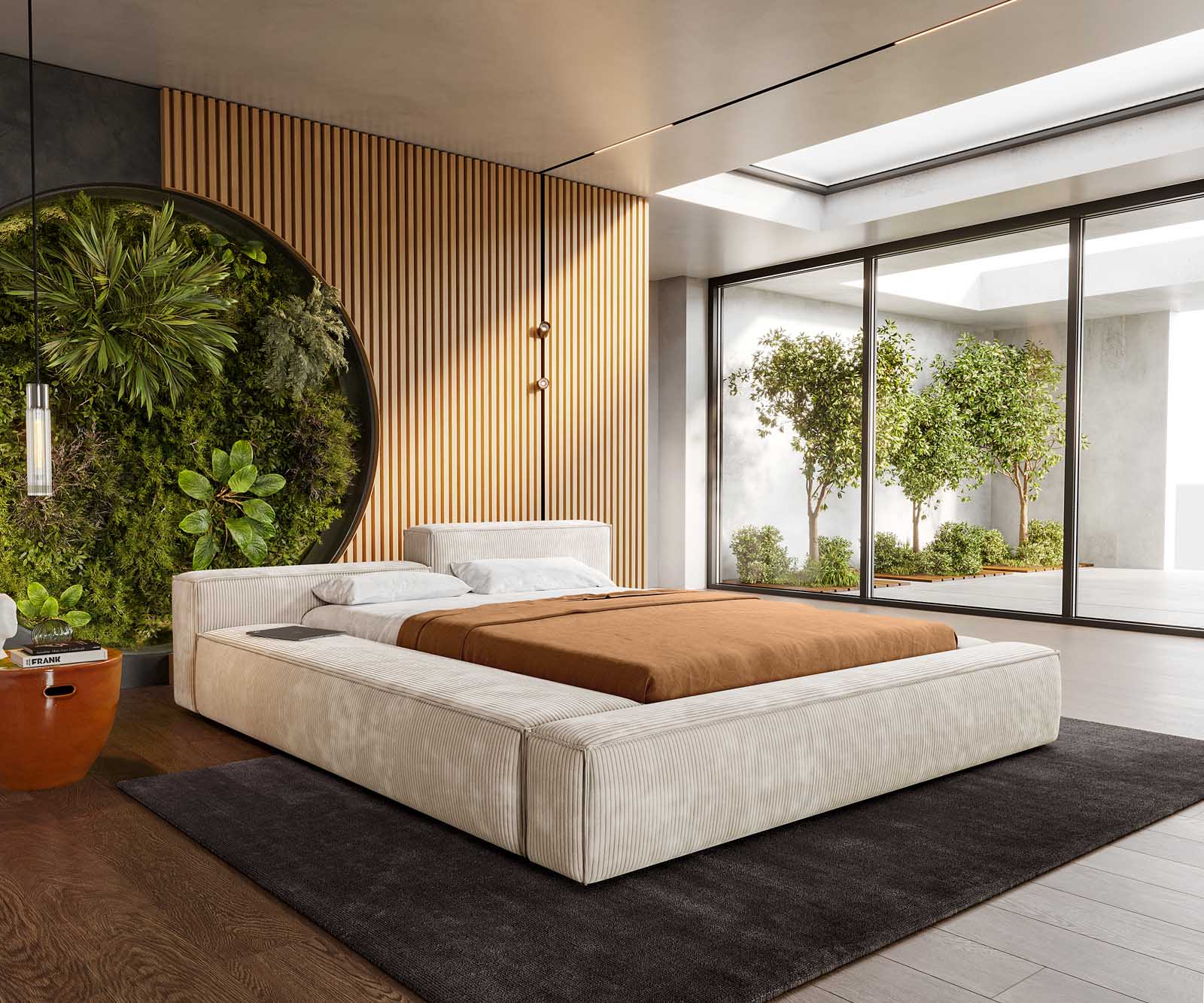 Bedframe-gestoffeerd Kalinea 140x200 cm Cord Beige