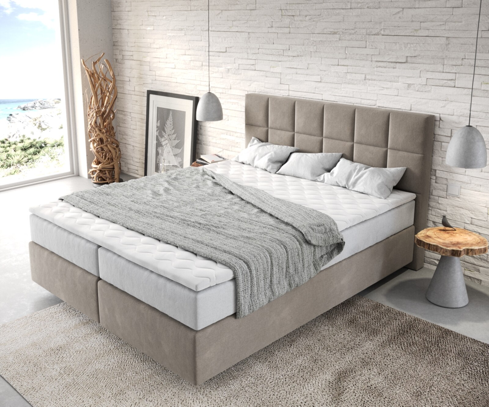 Boxspringbed Dream-Fine 160x200 cm Microvezel Beige met TFK Matras en Visco Topper 3