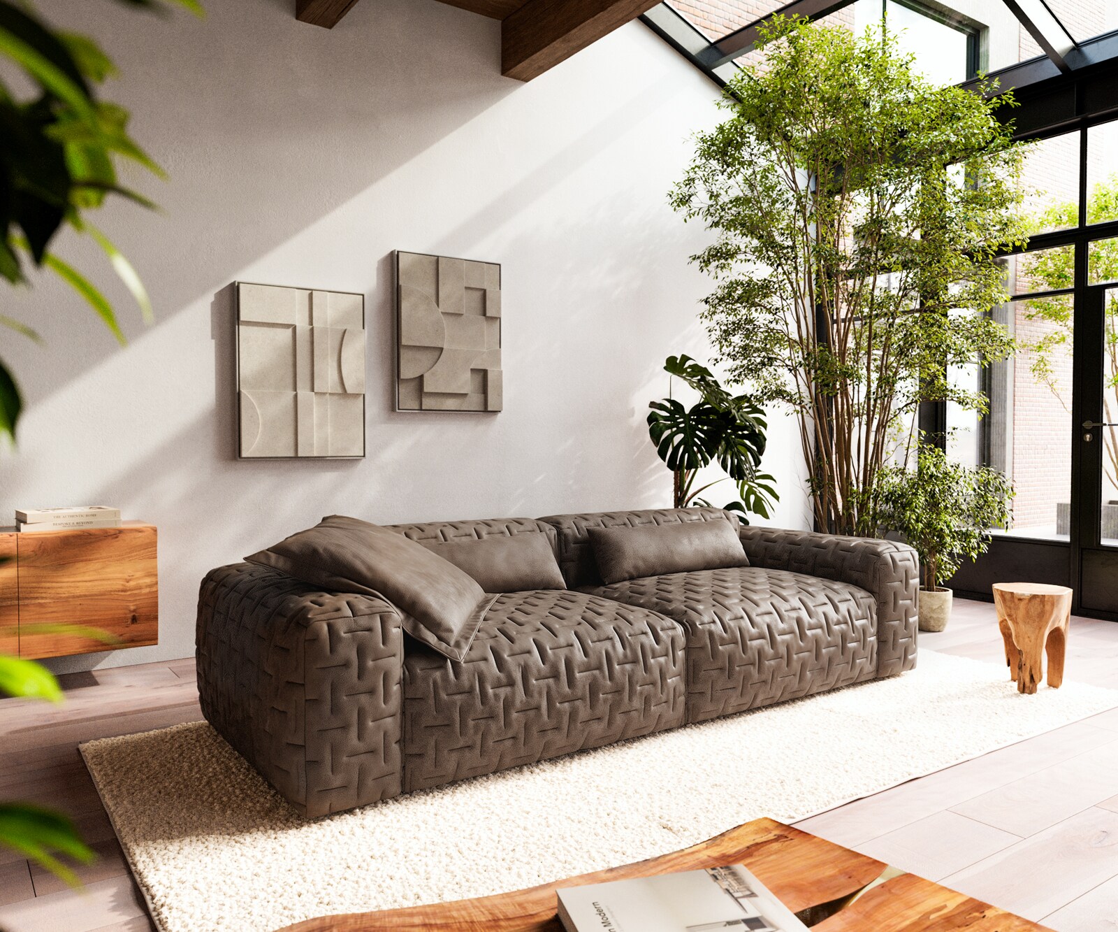 Bigsofa Freestyle 280x110 cm Microvezelmateriaal Taupe Vintage gestikt