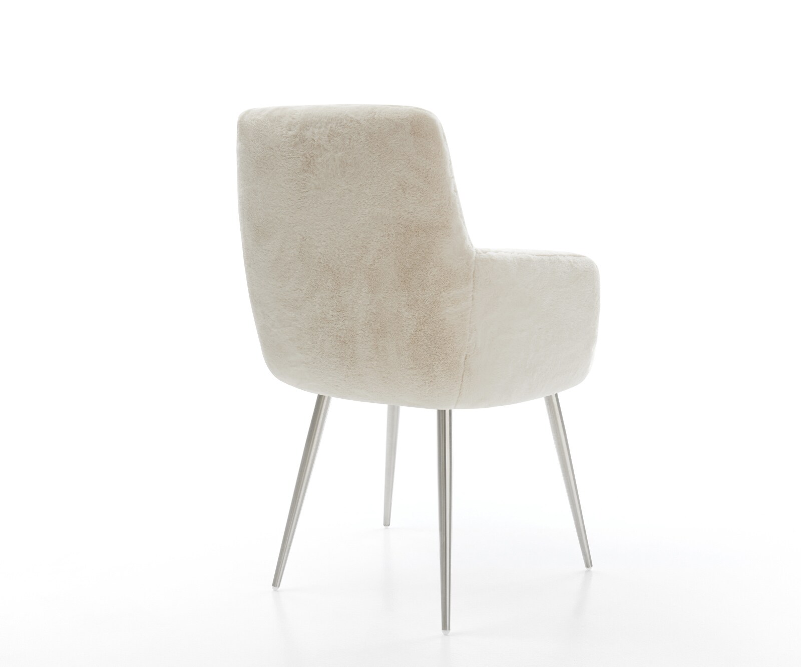 Eetkamerstoel Heira-Flex met armleuning pluchen crème-wit 4-poot conisch roestvrij staal pocketveer kern 5