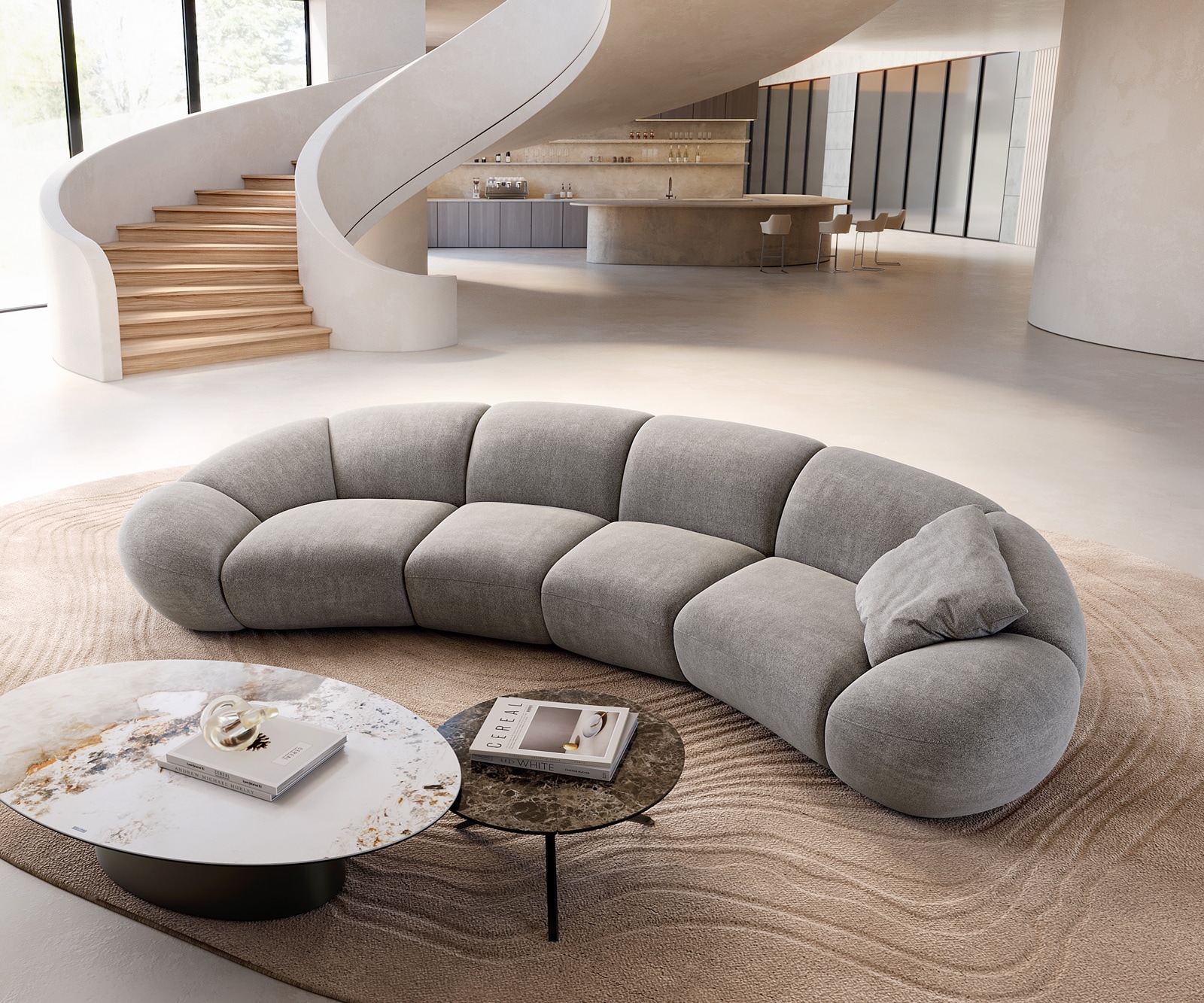 Big sofa Lunna 360x175 cm vlakgeweven grijs 2 kussens 3 Big sofa Lunna 360x175 cm vlakgeweven grijs 2 kussens 3