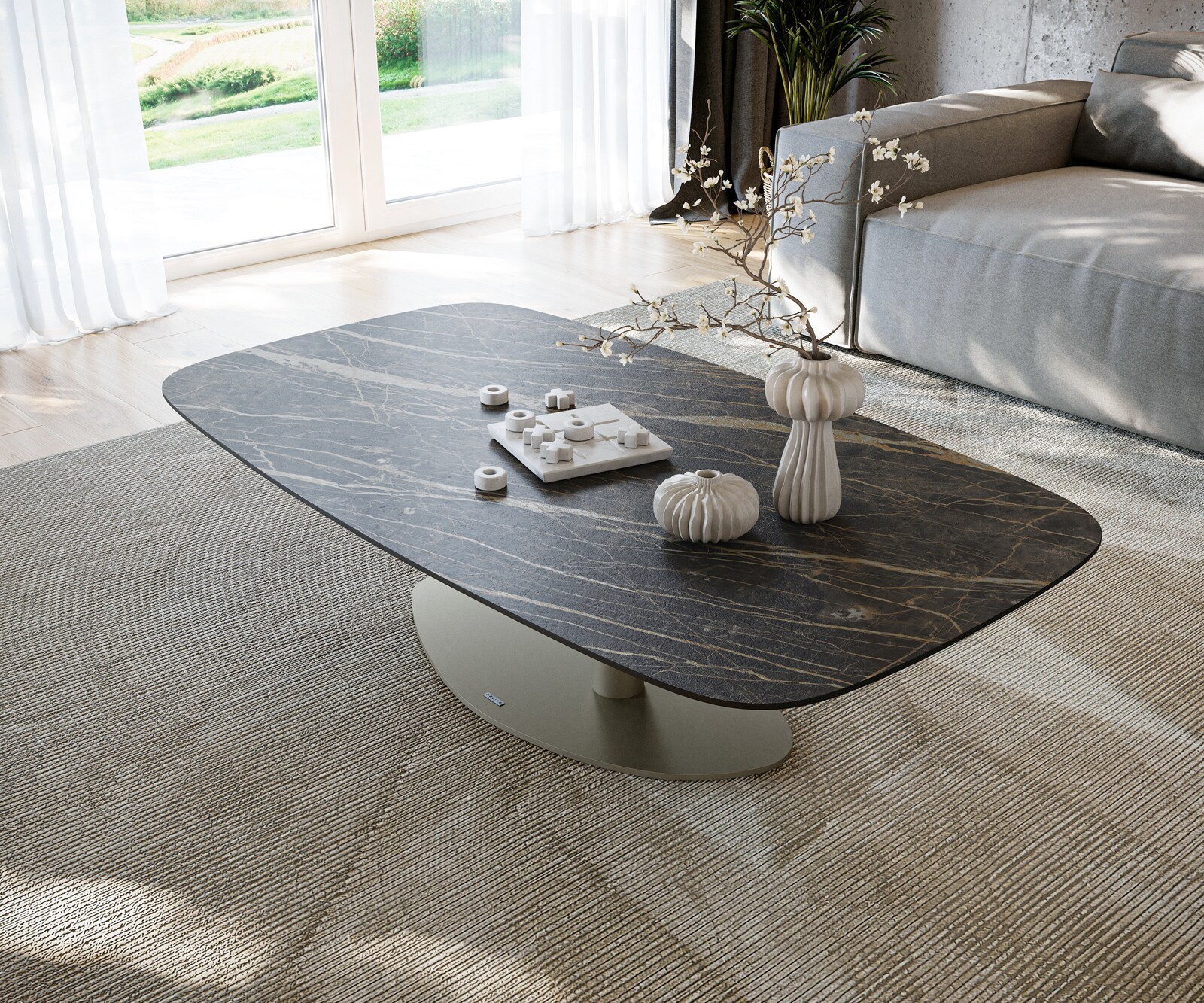 Salontafel Edge Boot 140x80 cm keramiek Laminam® Noir Desir bruin Vibany Metall effectafwerking titaan 4