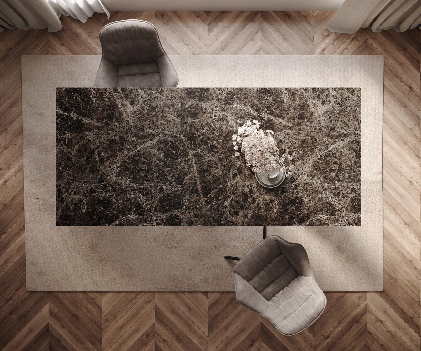 Eettafel Edge Keramiek Emperador Extra Lucidato Donkerbruin 180-220x100 W-onderstel effectafwerking Titanium uitschuifbaar 6